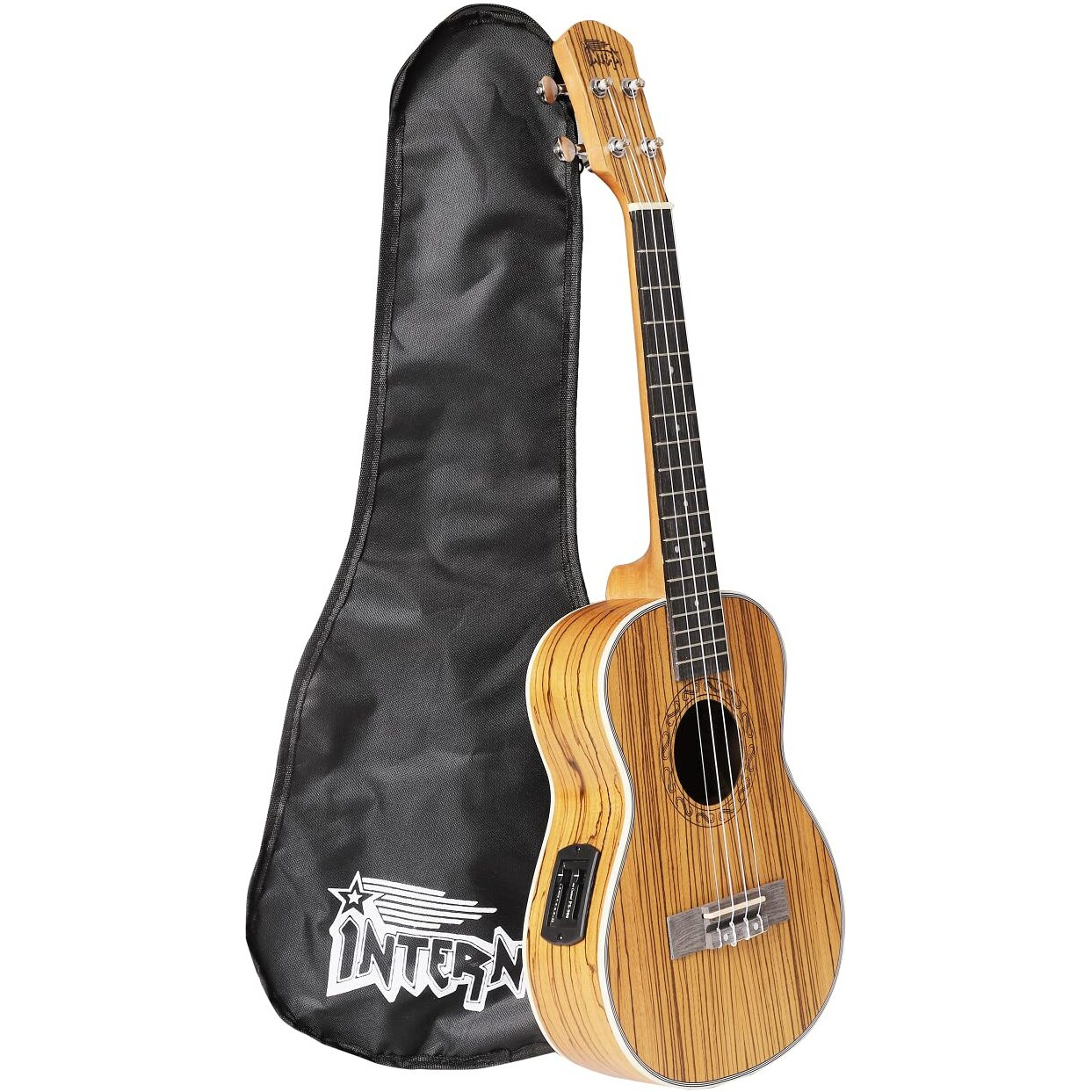 INTERN 26'' Tenor semi-acoustic/electro acoustic Ukulele, Solid wood 26 inch Hawaiian Ukuleles for Adults Batking Tenor Ukulele for Beginners, Zebrawood stripes Ukulele for Adults with Bag.