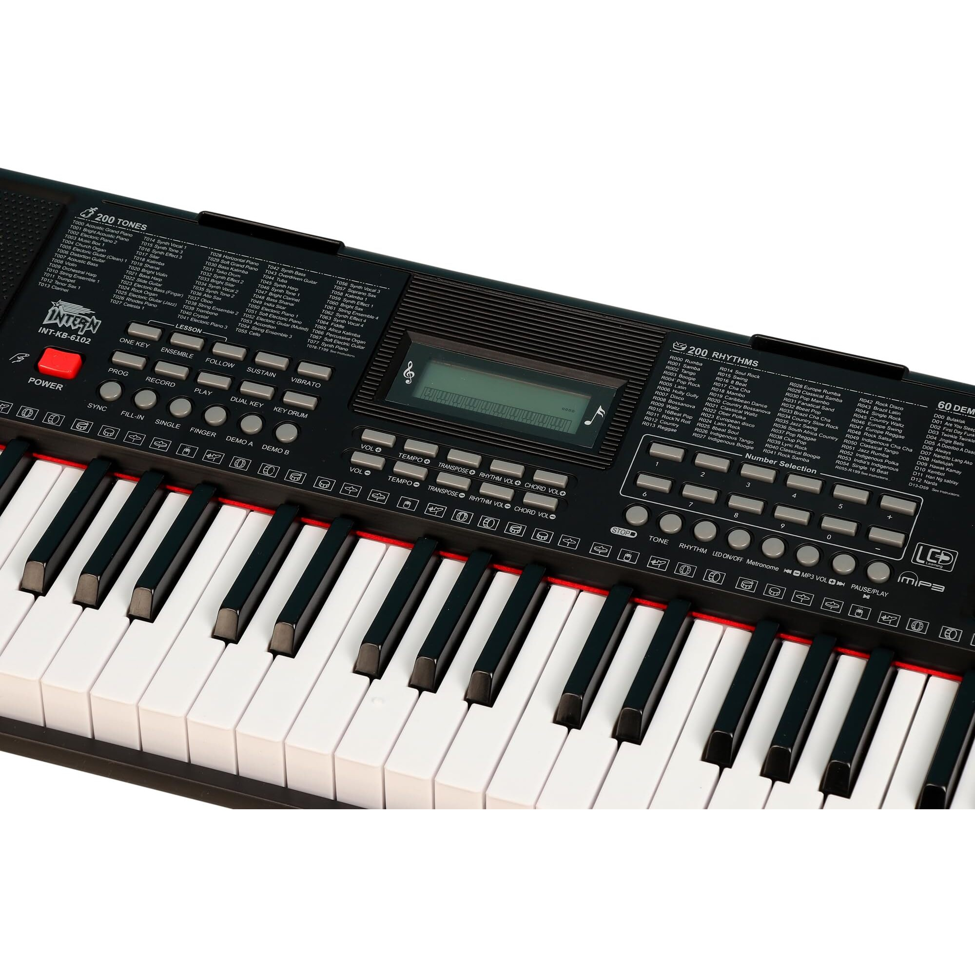 Intern INT-KB-6102, 61 Keys Touch Response Portable Piano Keyboard with Microphone and 9V DC Power Adapter (Black)
