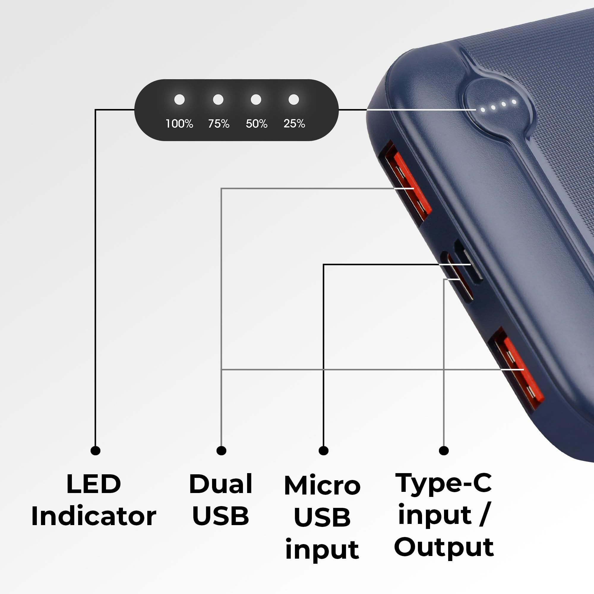 ZEBRONICS Mb10000S11 Power Bank, 10000 Mah, Rapid Charge, Tablets, 20W Output, Dual USB Output, Pd 3.0 Type C, Built in Protections, Led Indicator, Made in India (Blue)