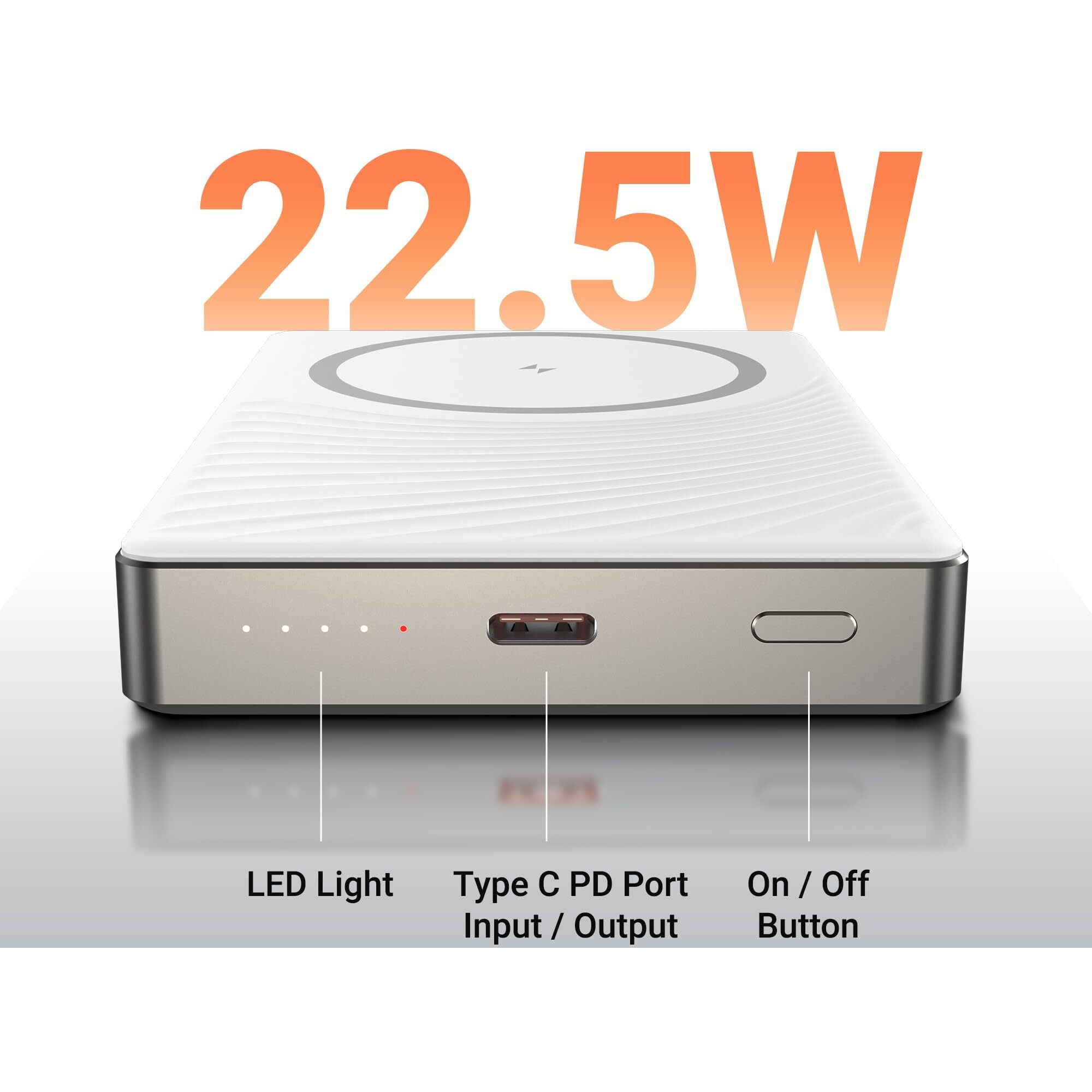 ZEBRONICS MW68 Wireless Power Bank, 10000 mAh, Rapid Charge, Magsafe Compatible, Outputs - 22.5W Wired | 15W Wireless, Type C PD Input & Output, Made in India (White)