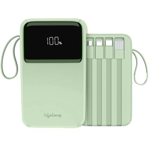 Lifelong ZenCharge 10000 mAh 22.5 W Compact Pocket Size Power Bank with 6 Input/Output Port (Light Green, Lithium Polymer, Fast Charging, Quick Charge 3.0, Earbuds, Speaker, Tablet)