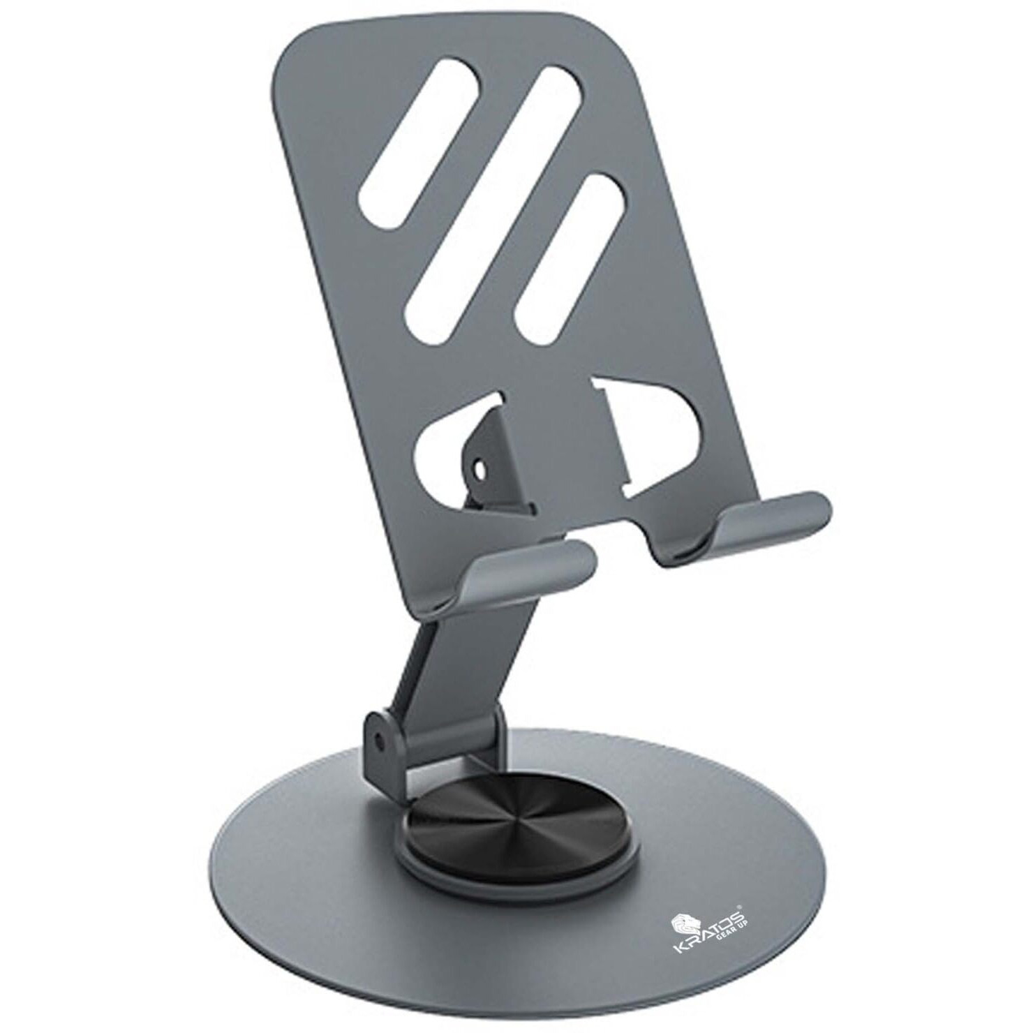 Kratos M1 Mobile Stand & Tablet Stand, Aluminium Foldable & 360 Rotatable Mobile Stand for Table, Multiple Height & Angle Adjustments, Stable Metalic Round Base Weight of Any Phone or Tablet