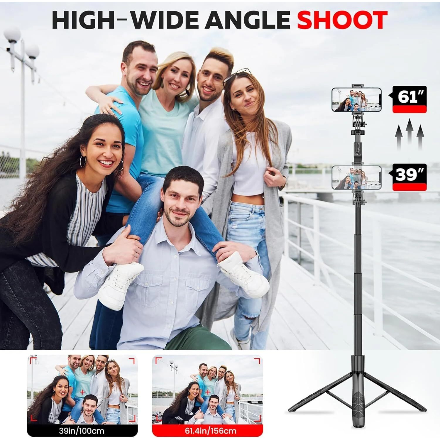 Kratos K6 Upgraded 61 Inch Long Selfie Stick, Balance Handle for Anti Shake Shooting, 6 Section Telescopic design fr Wide-Angle Photography, Selfie Stick with Tripod stand for Gopro,Camera & Ringlight