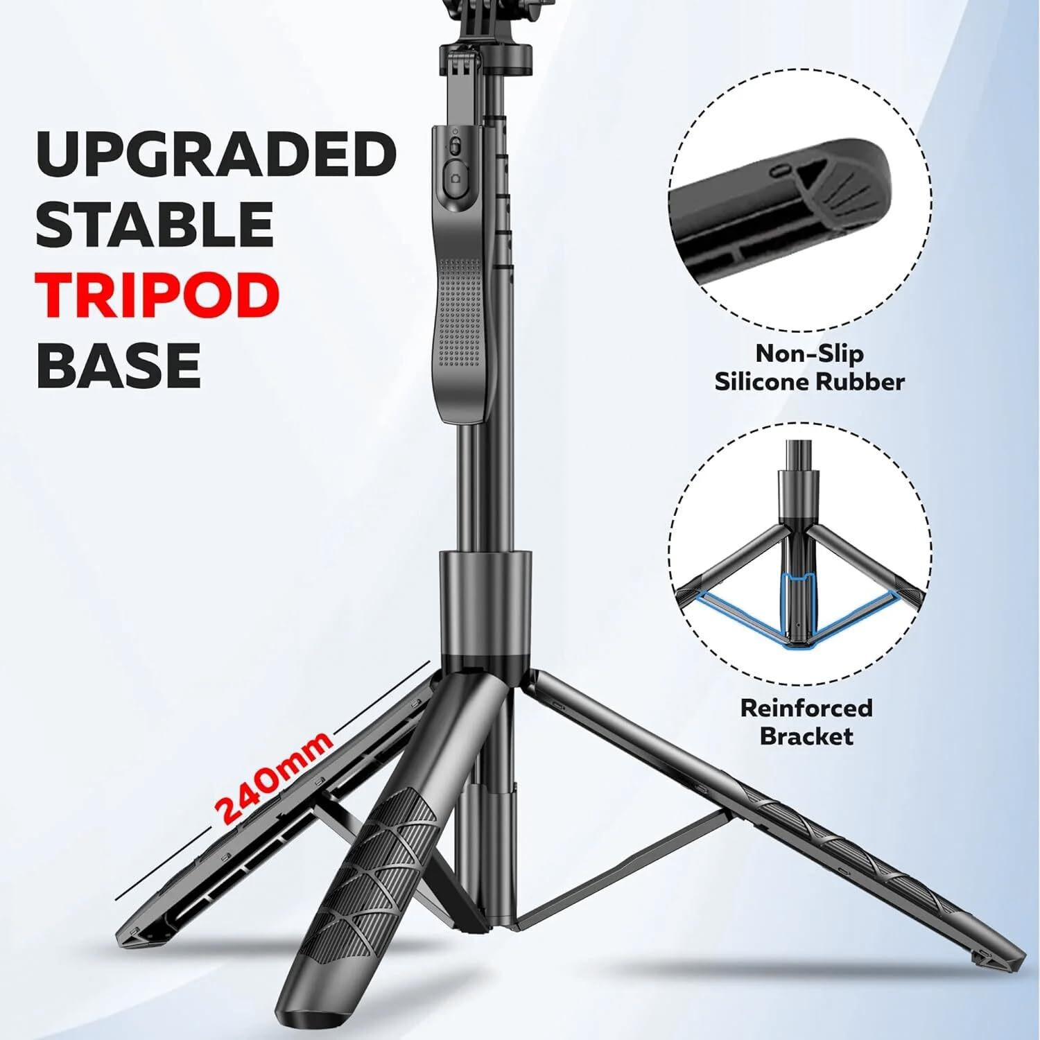 Kratos K6 Upgraded 61 Inch Long Selfie Stick, Balance Handle for Anti Shake Shooting, 6 Section Telescopic design fr Wide-Angle Photography, Selfie Stick with Tripod stand for Gopro,Camera & Ringlight