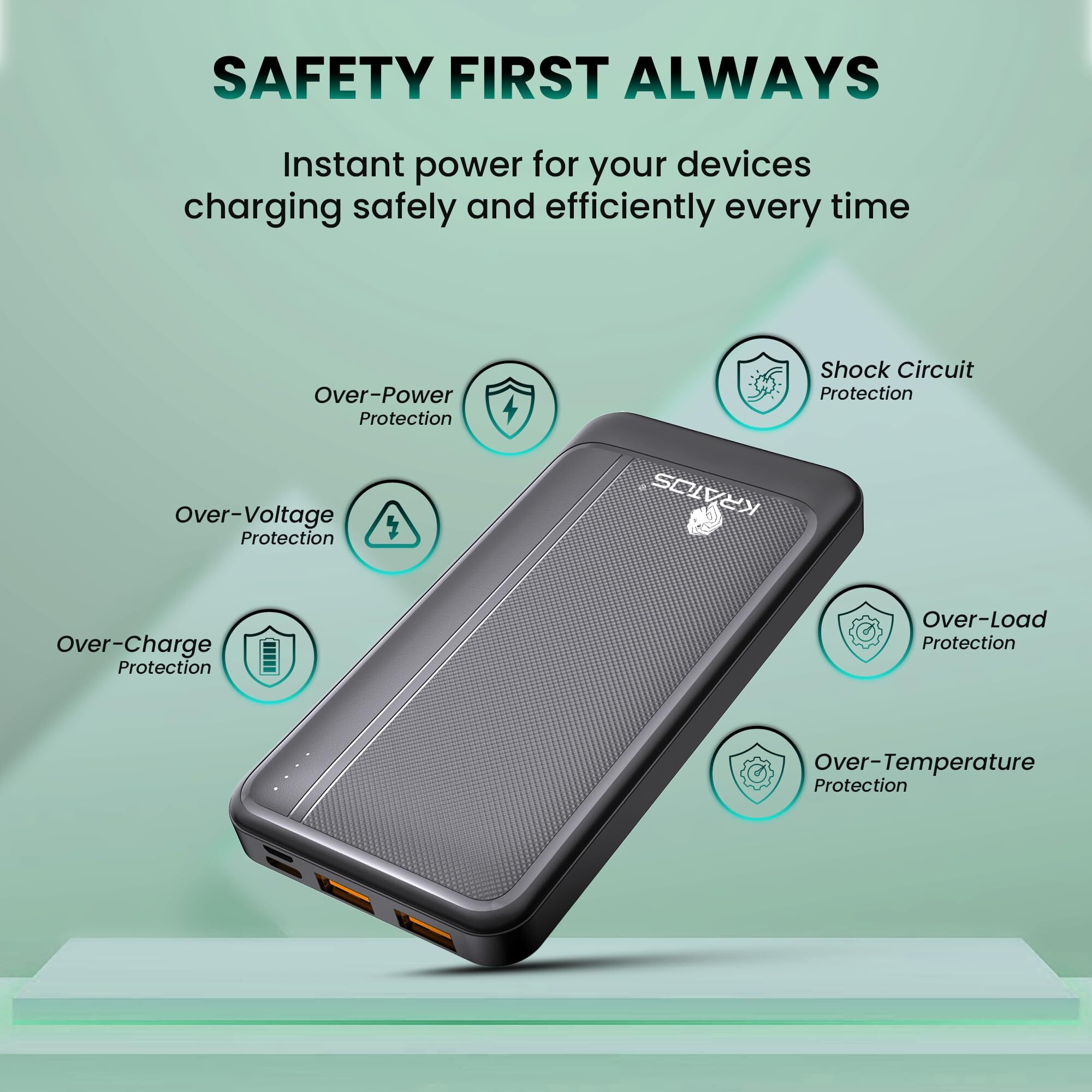 Kratos Legend Core Power Bank 10000mah, 22.5W Fast Charging Power Bank with Type C & Dual USB Output, Ultra Slim Powerbank, Compatible for iPhone,Samsung, Oppo, Vivo, Redmi (USB C & USB A Input)