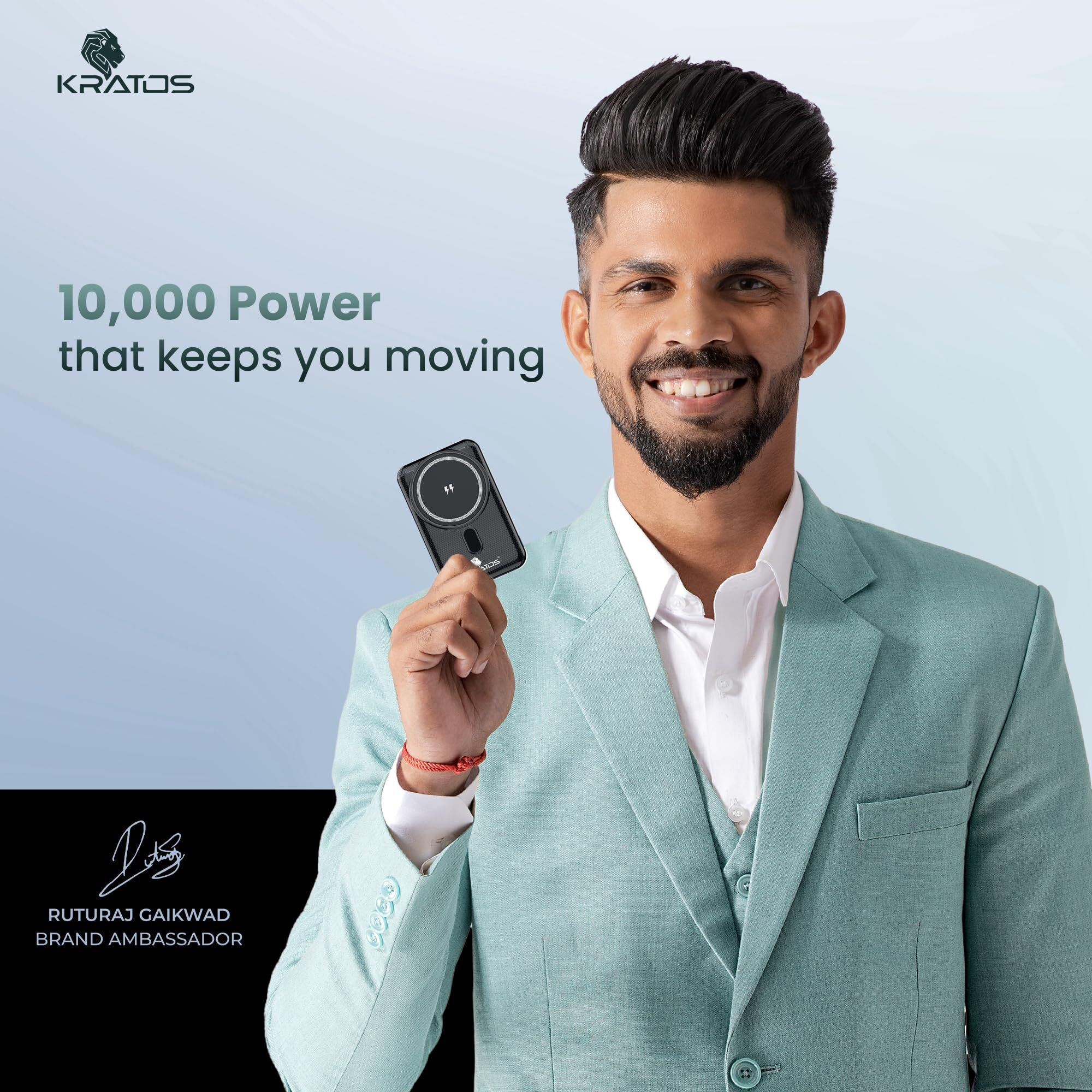 Kratos Legend Prime Mini Wireless Powerbank 10000mAh 15W Magnetic Wireless Fast Charging Smallest Power Bank with 22.5 Wired Output Compatible with iPhone 12 & Above & Other QI Enabled Devices(Black)