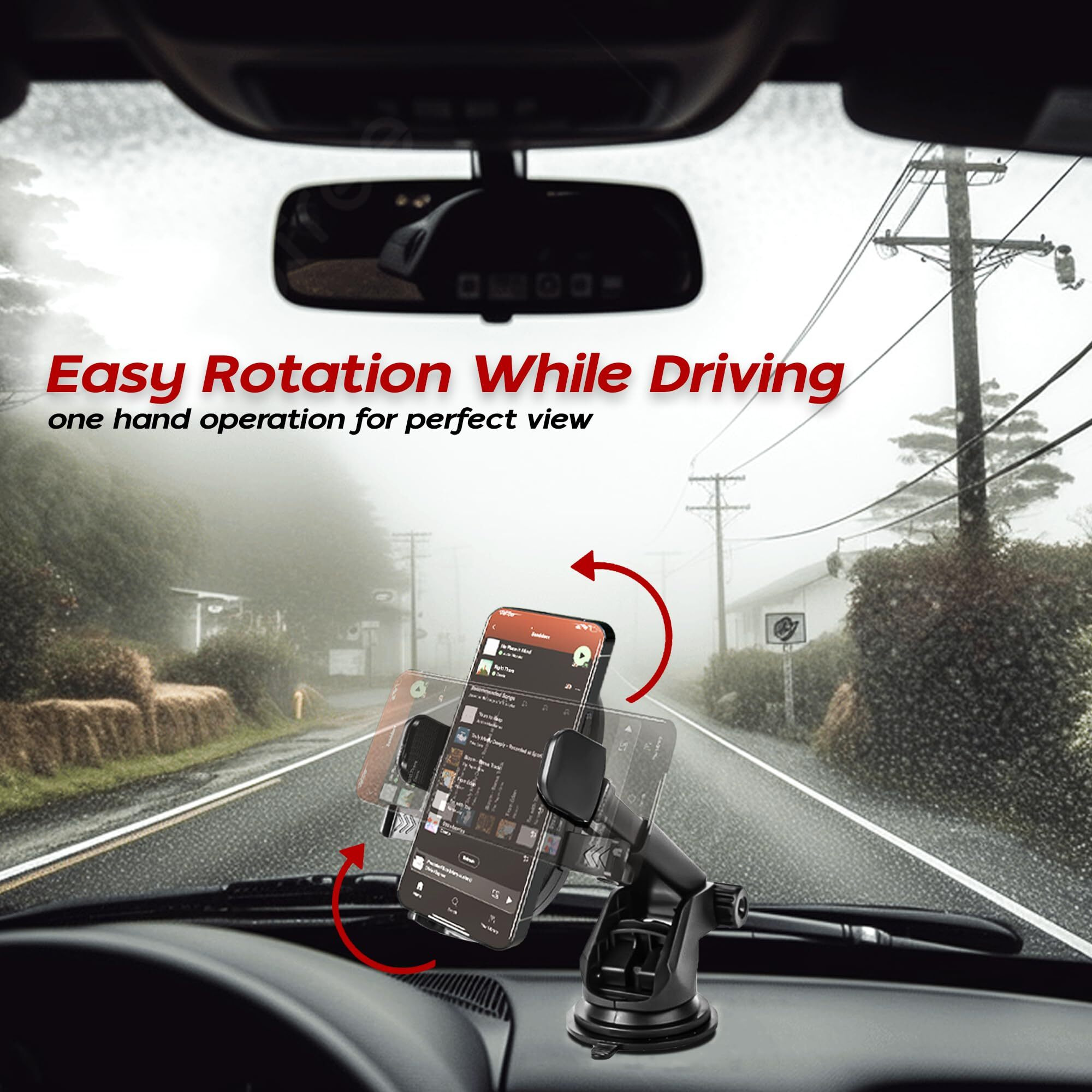 Kratos Grip X2 Car Mobile Holder with One Click Technology and Quick Release Button,360 Rotation,Strong Suction Cup for Windshield & Dashboard Mobile Holder for car Compatible with All Smartphones