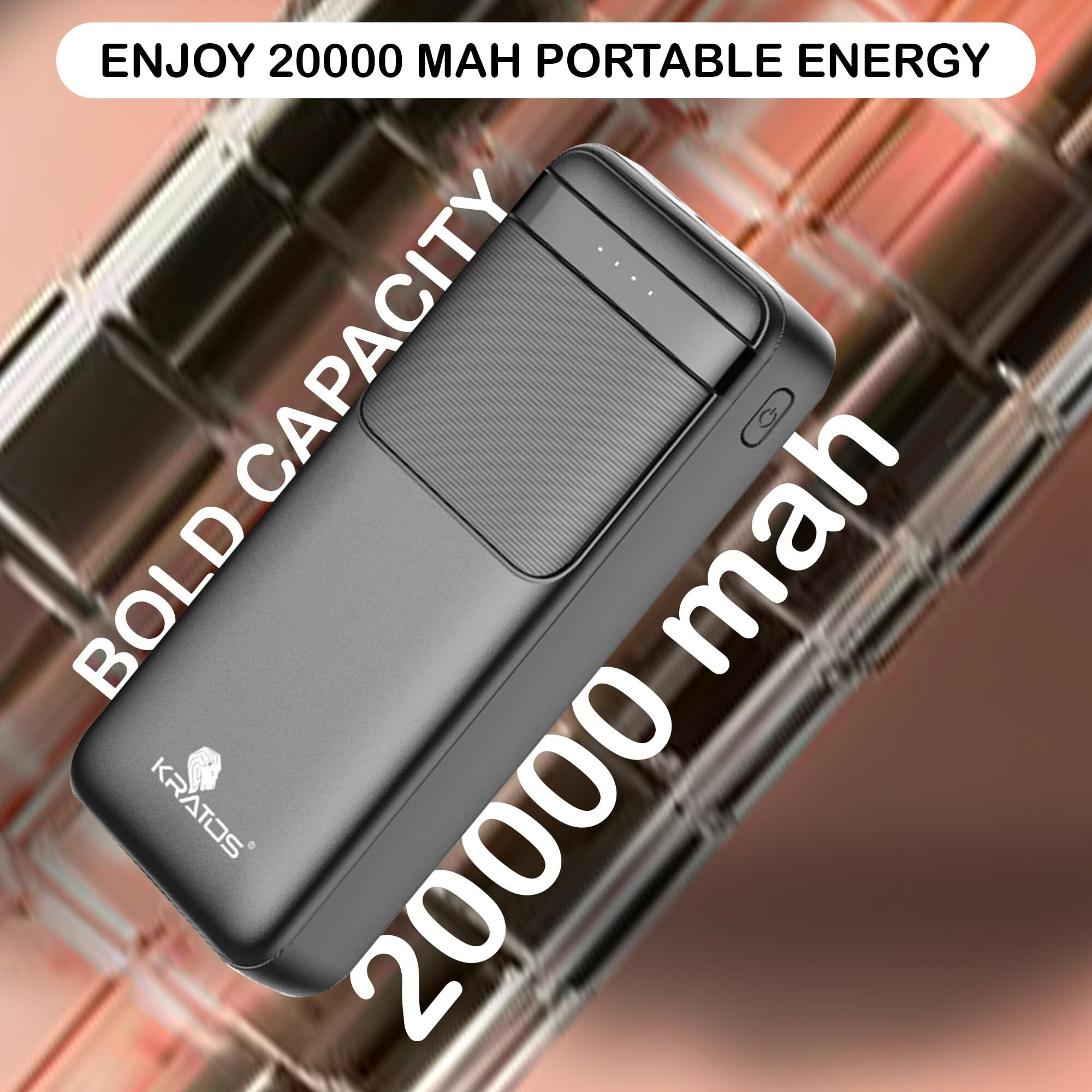 Kratos Legend Champ Power Bank 20000 mah Fast Charging, 22.5W Quick Charge, Dual USB & Type C Output Power Delivery,LED Indicators, BIS Certified Power Bank for iPhone, Android Smartphones & Tablets