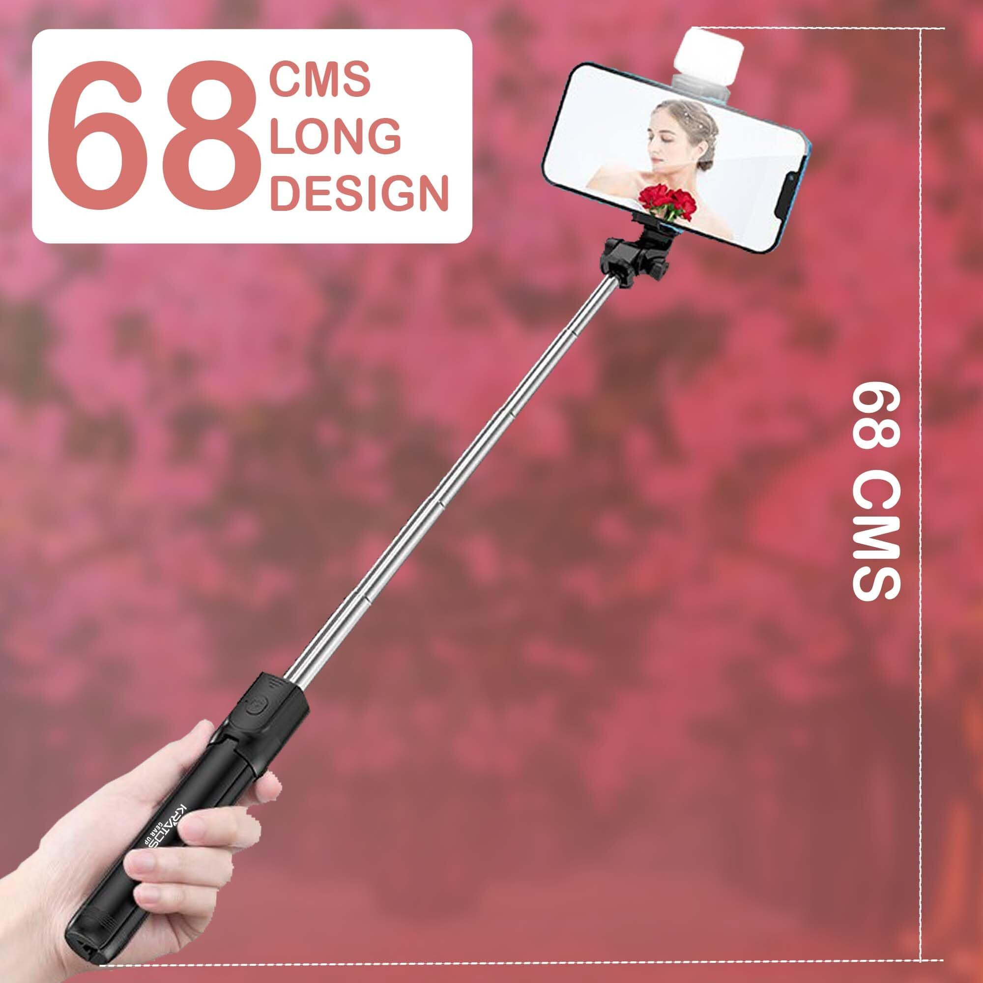 Kratos K2-v2 Selfie Stick with Tripod Stand, 3 in 1 Multifunctional Design, Rechargable LED Light with Two Brighness Levels, Selfie, Vlogging & Photo Shoot, Selfie Stick with Bluetooth Remote