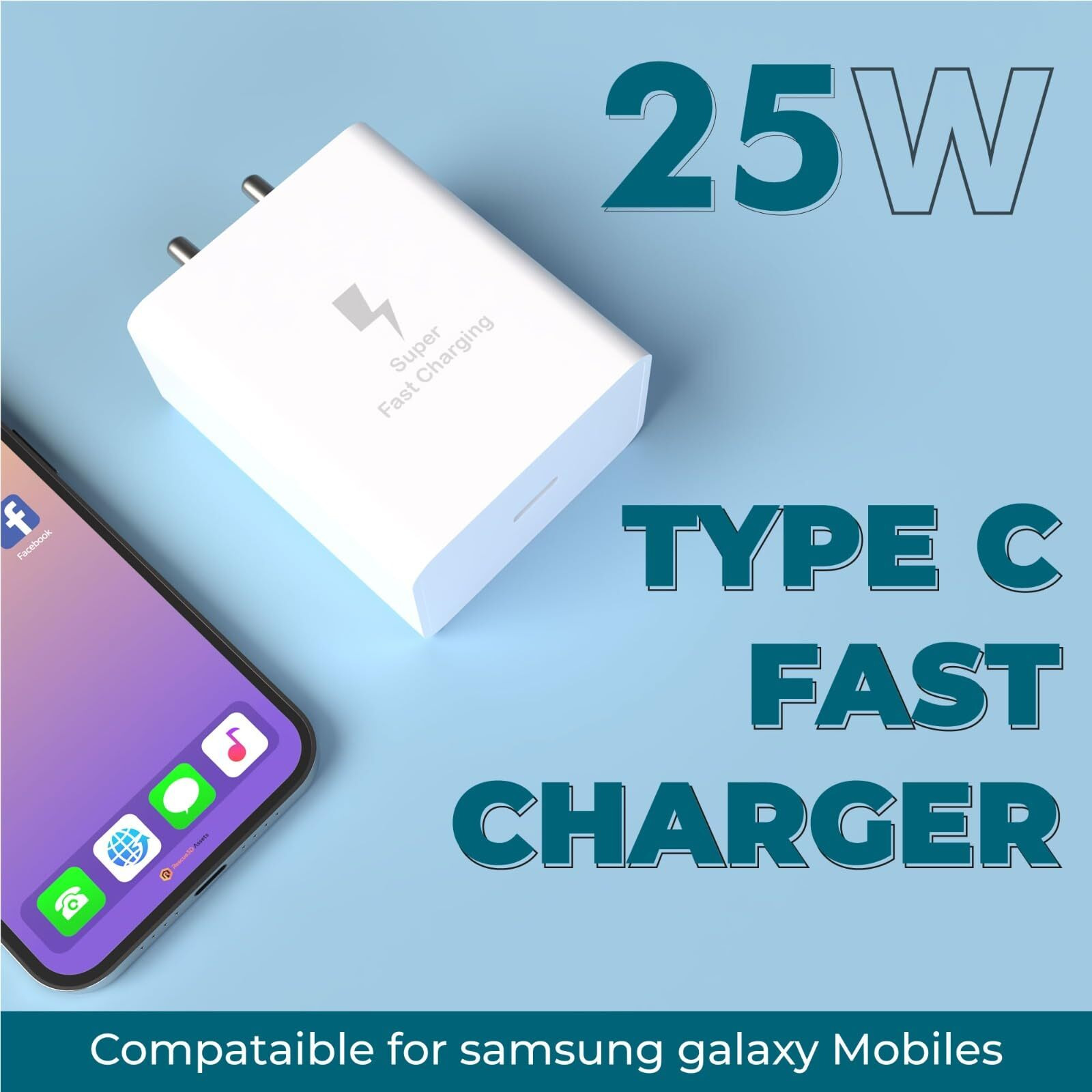 Kratos 25W Type C Charger Super Fast Adapter Compatible with Samsung Galaxy M05/M15/F15/A15/M35/A35/A55/M55| M34/M14/F34/F14/F54/A14/S24/S23/S21 Fe/S23 Fe/Z Fold/Flip/6/5/4/3/Tab,Charger adapter,White