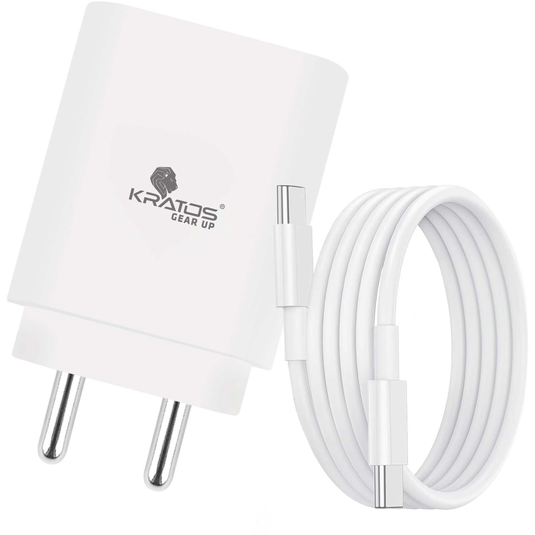 Kratos 25W Charger Adapter with Type C to C Cable, Fast Charger Compatible with Samsung Galaxy A15/M35/A35/A55/M05/M15/F15/M55| M34/M14/F34/F14/F54/A14/S24/S23/S21 Fe/S23/ Fold/Flip/6/5/4/3/Tab, White