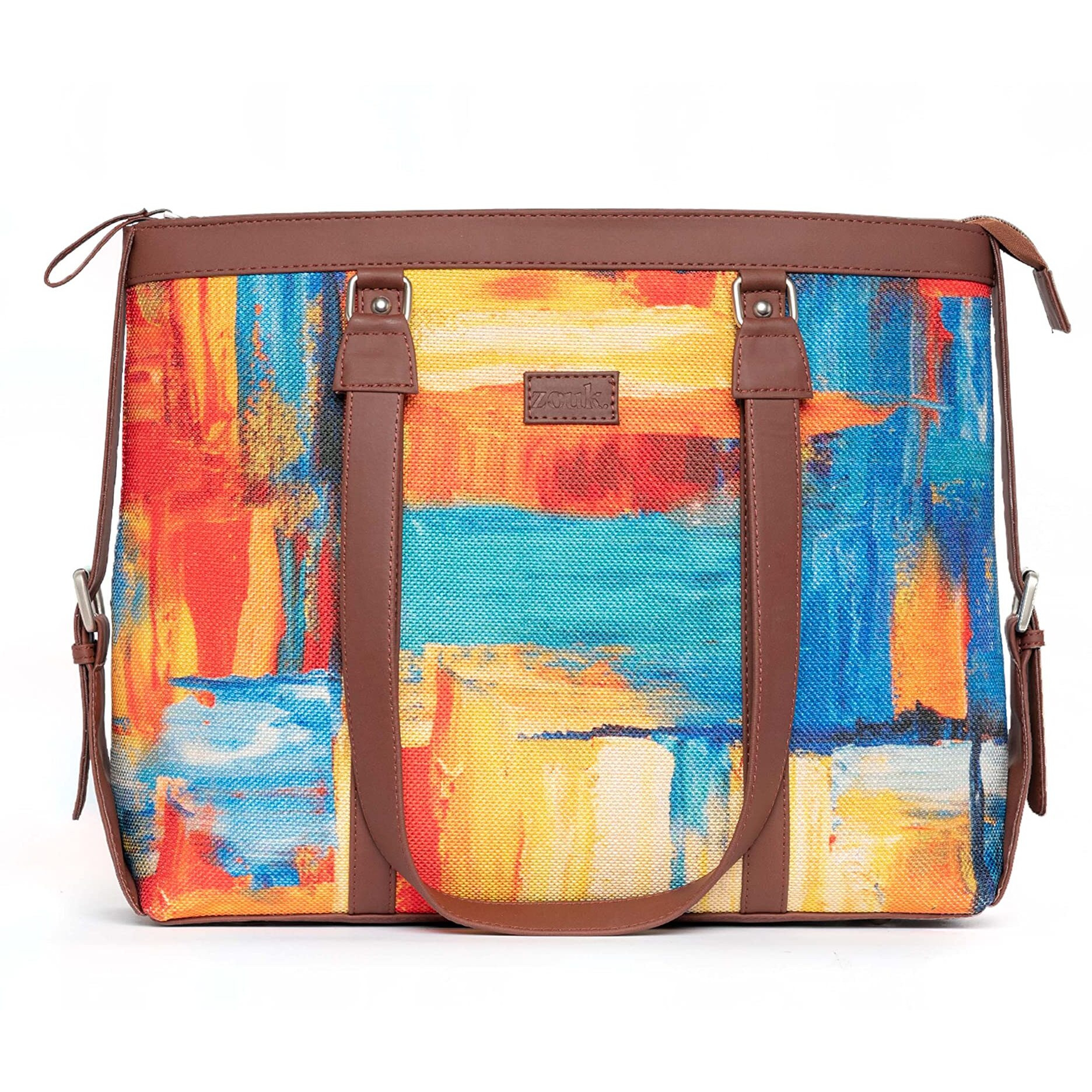 ZOUK Multicolor Abstract Printed Handmade Vegan Leather Women's Office Bag for 15.6 inch Laptop with double handles - Abstract Amaze
