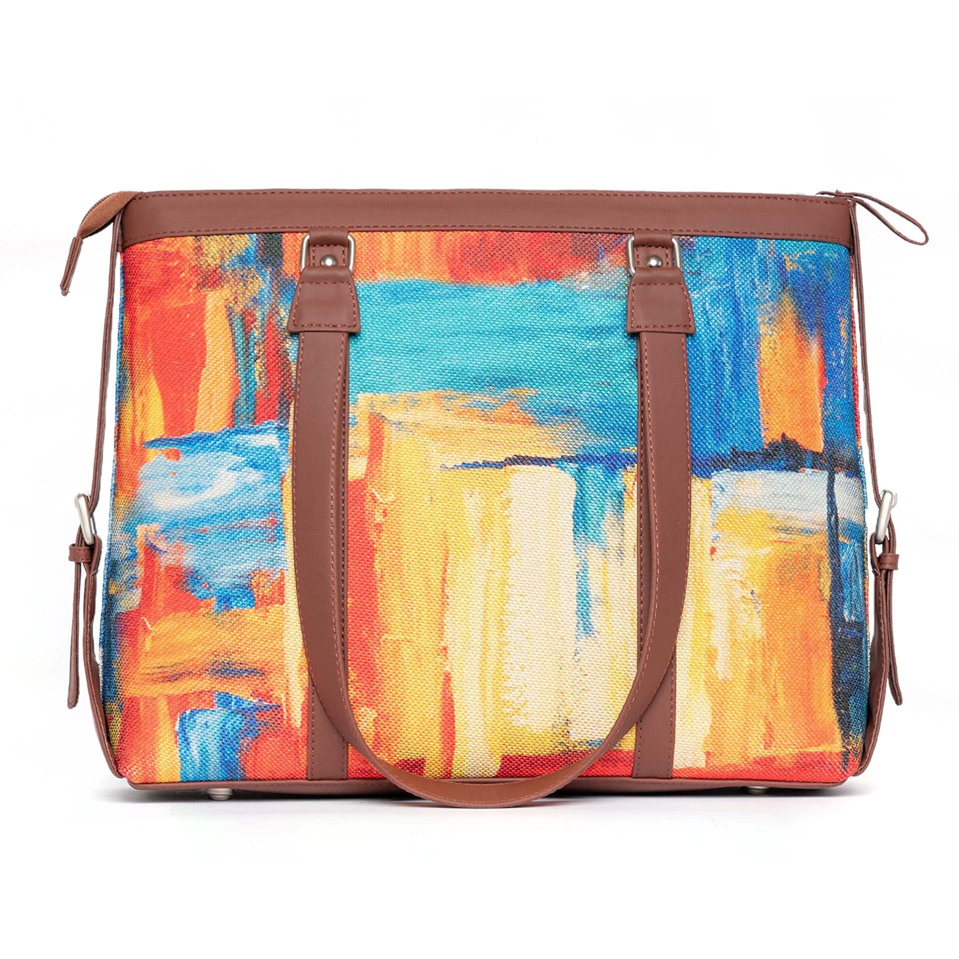 ZOUK Multicolor Abstract Printed Handmade Vegan Leather Women's Office Bag for 15.6 inch Laptop with double handles - Abstract Amaze