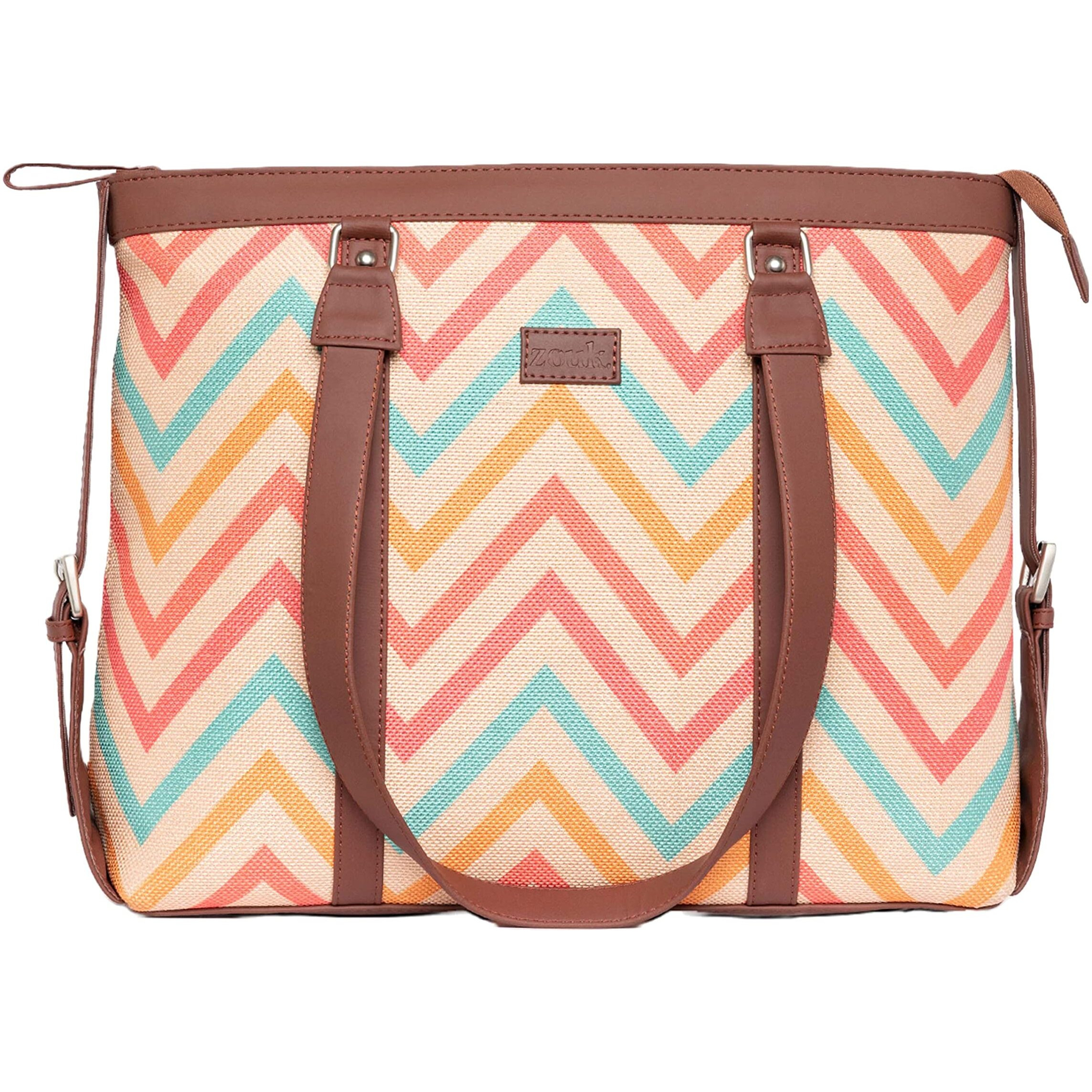 ZOUK Multicolored Printed Handmade Vegan Leather Women's Office Bag for 15.6 inch Laptop with double handles - WavBeach