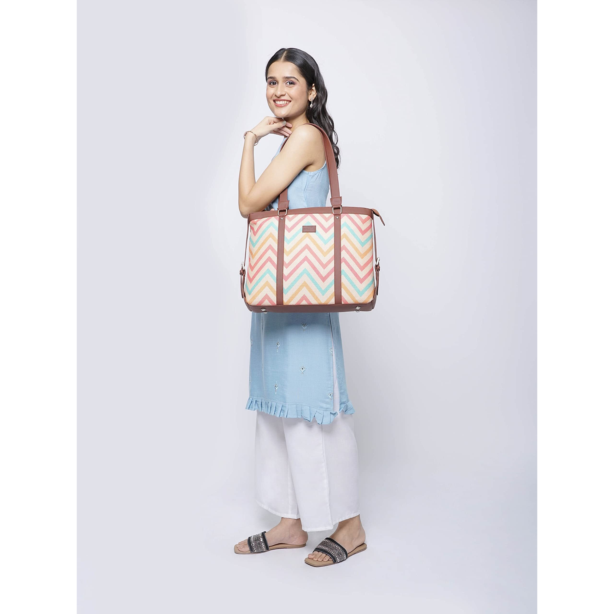 ZOUK Multicolored Printed Handmade Vegan Leather Women's Office Bag for 15.6 inch Laptop with double handles - WavBeach