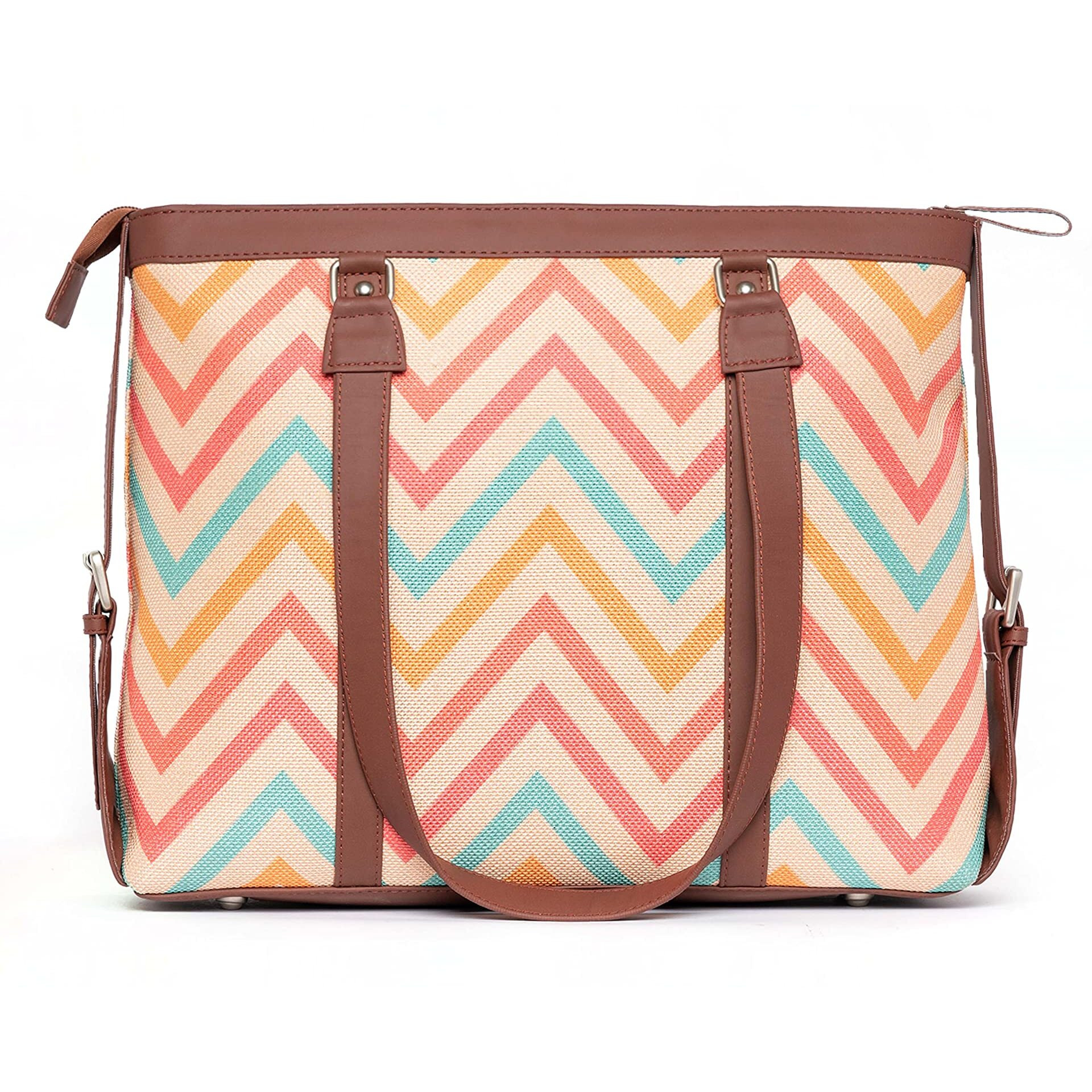 ZOUK Multicolored Printed Handmade Vegan Leather Women's Office Bag for 15.6 inch Laptop with double handles - WavBeach