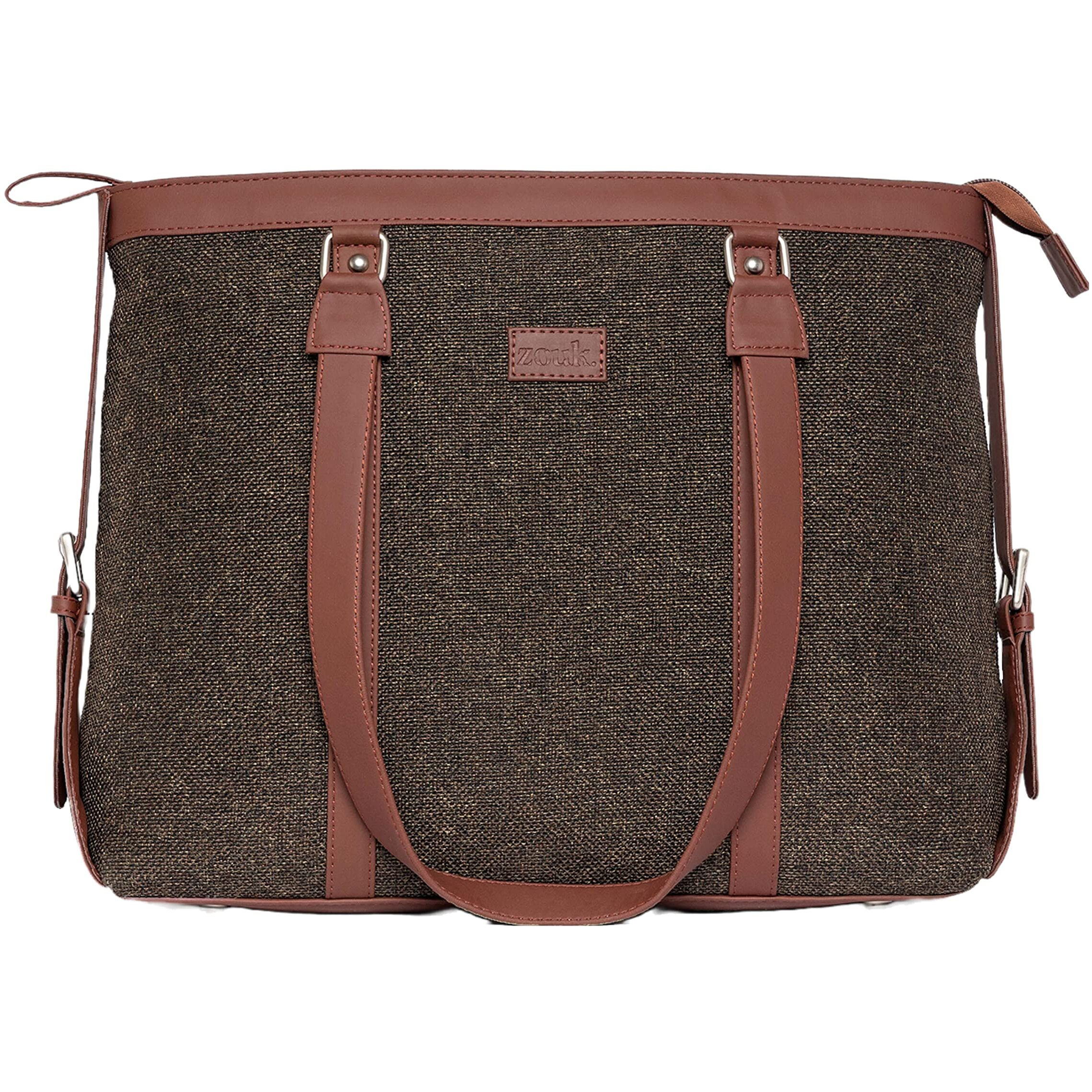 ZOUK Solid Handmade Vegan Leather Women's Office Bag for 15.6 inch Laptop with Double Handles - Bristel