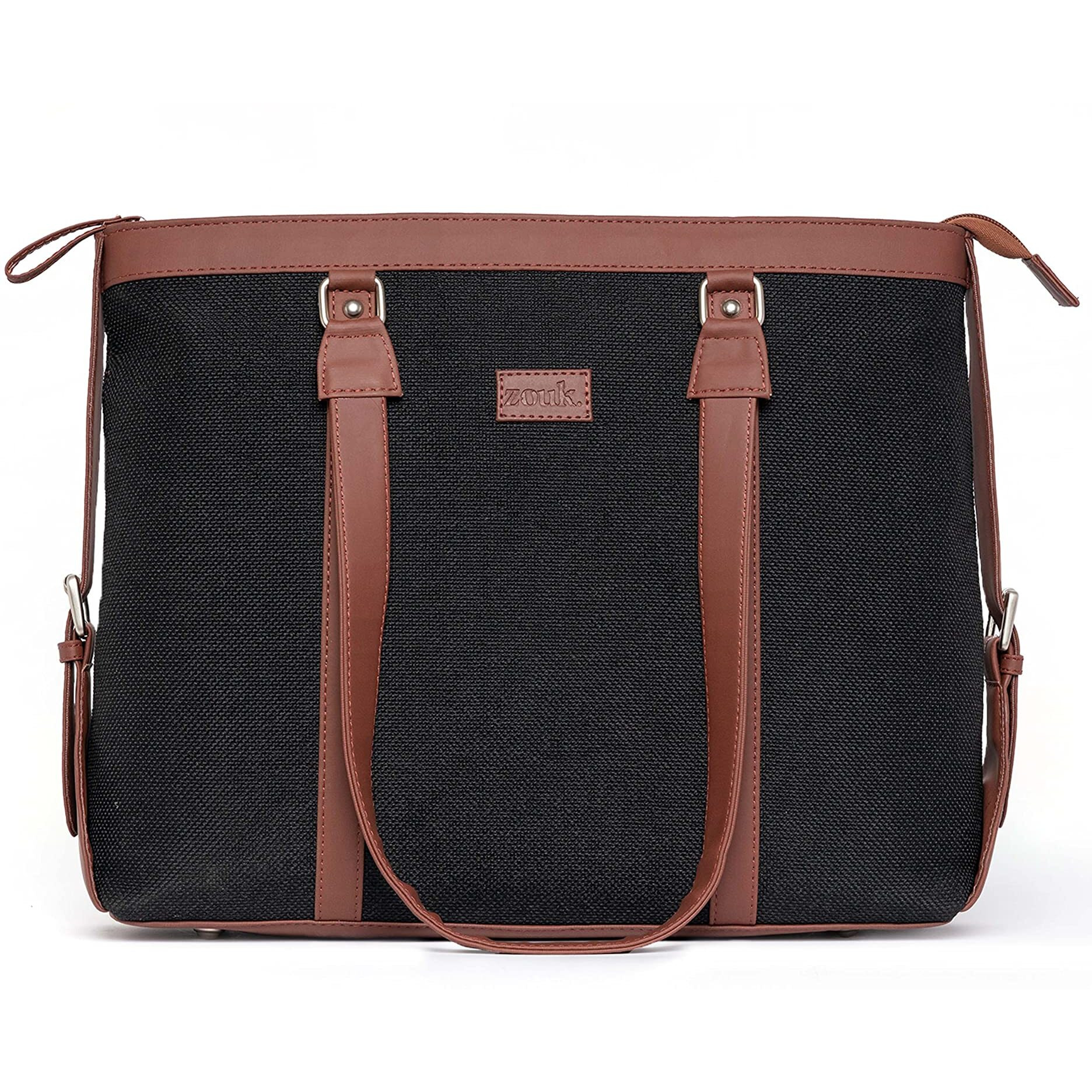 ZOUK Black Solid Handmade Vegan Leather Women's Office Bag for 15.6 inch Laptop - Jet Black