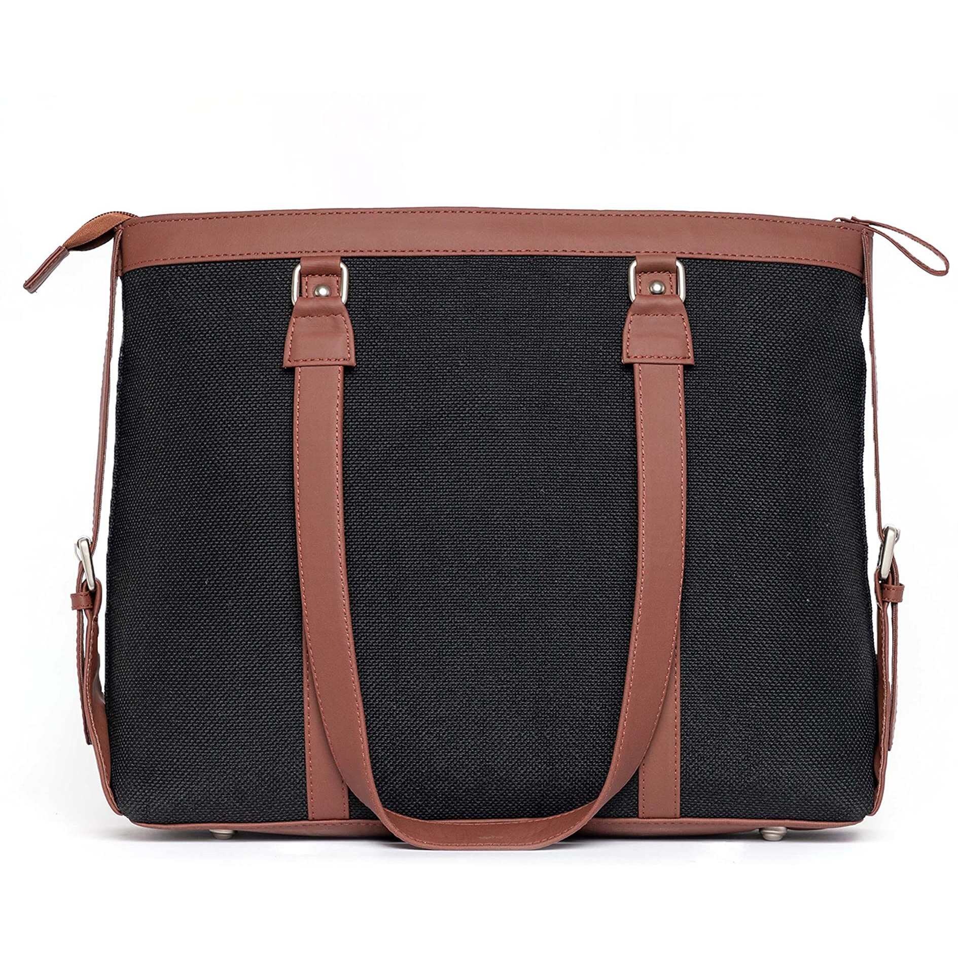 ZOUK Black Solid Handmade Vegan Leather Women's Office Bag for 15.6 inch Laptop - Jet Black