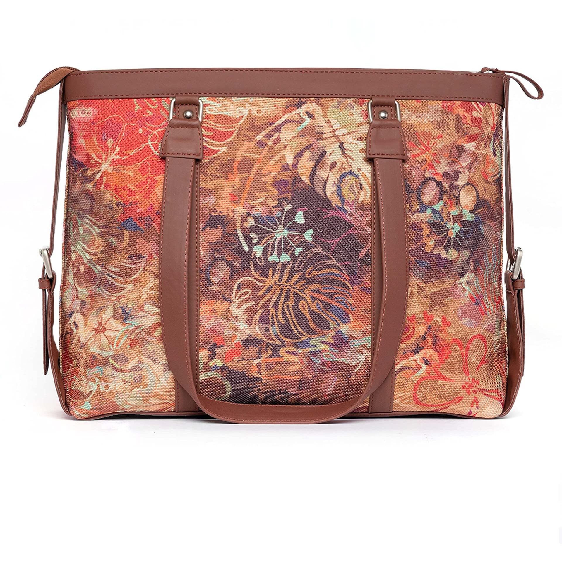 ZOUK Multicolor Floral Printed Handmade Vegan Leather Women's Office Bag for 15.6 inch Laptop with double handles - FloLov
