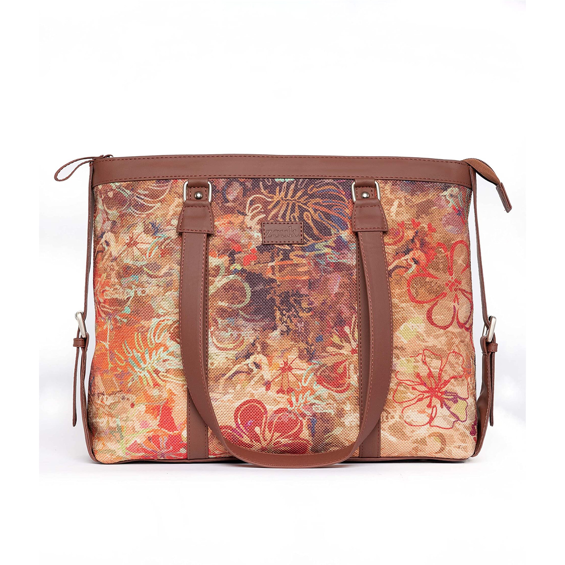 ZOUK Multicolor Floral Printed Handmade Vegan Leather Women's Office Bag for 15.6 inch Laptop with double handles - FloLov