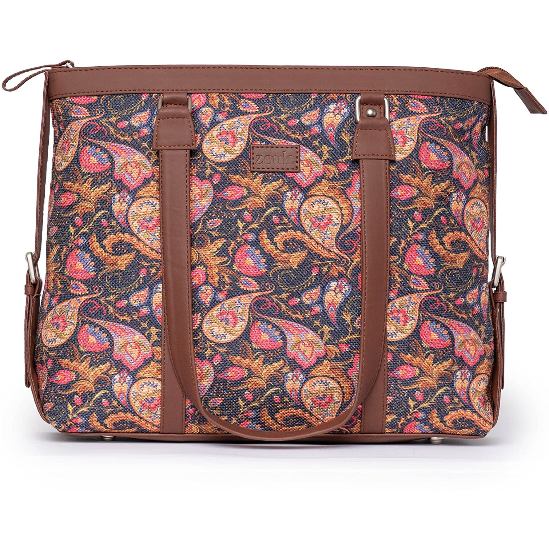ZOUK Multicolor Graphic Printed Handmade Vegan Leather Women's Office Bag for 15.6 inch Laptop with double handles - Paisley