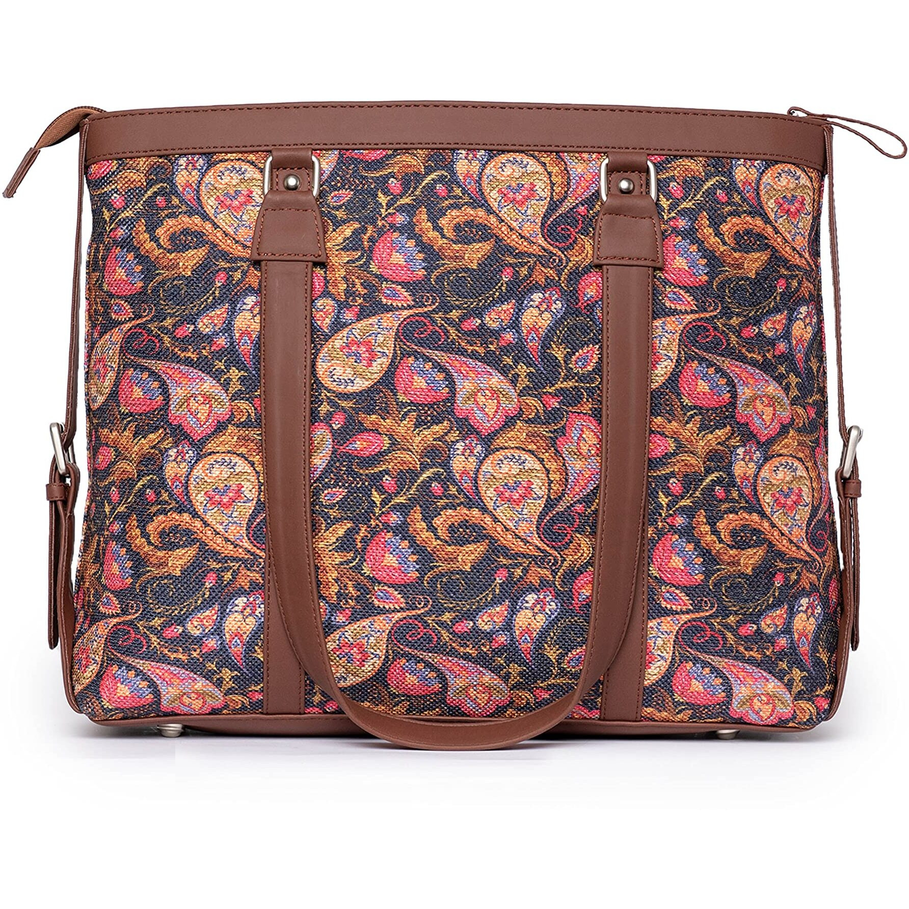 ZOUK Multicolor Graphic Printed Handmade Vegan Leather Women's Office Bag for 15.6 inch Laptop with double handles - Paisley