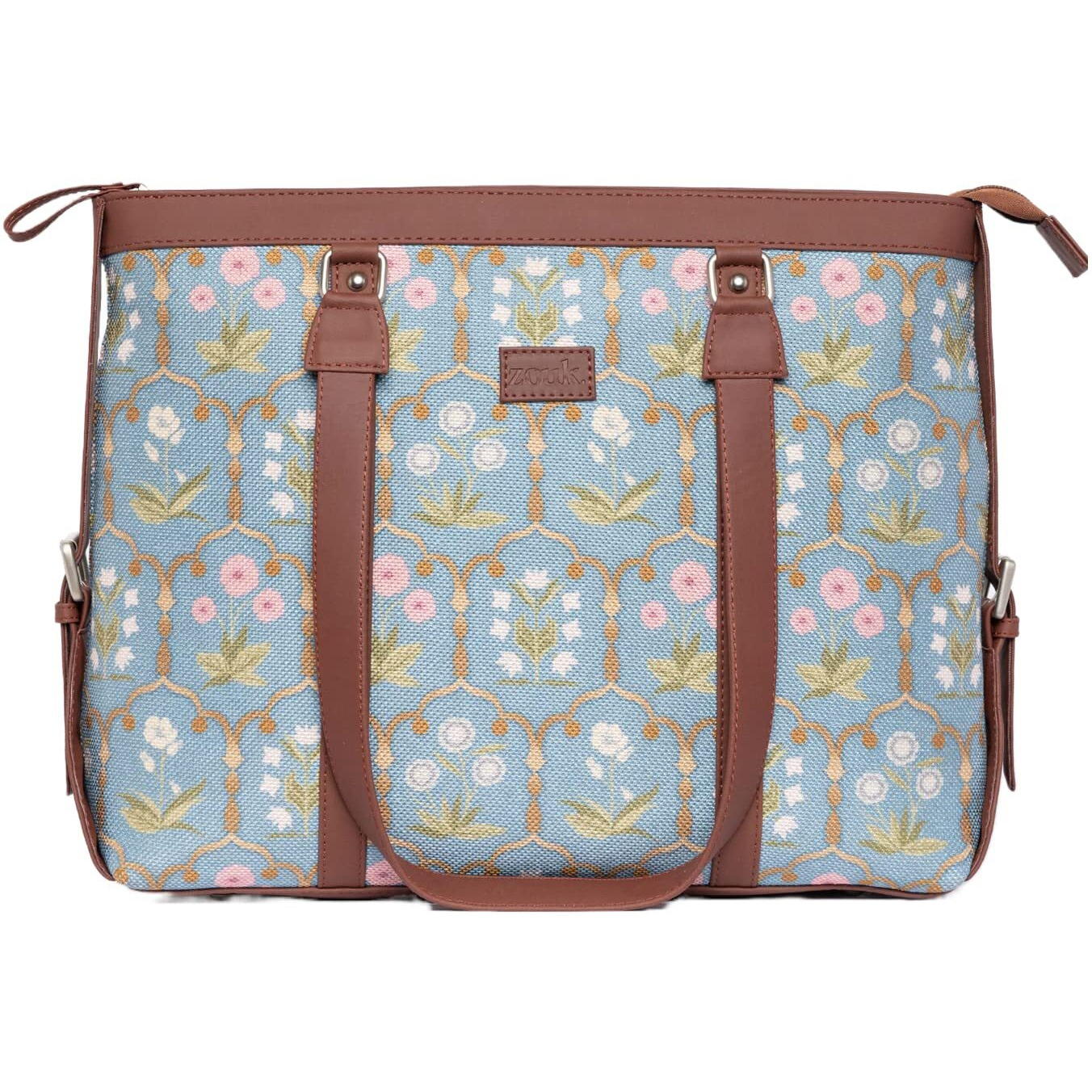 ZOUK Jaipur Fresco Printed Handmade Vegan Leather Women's Office Bag for 15.6 inch Laptop with Double Handles