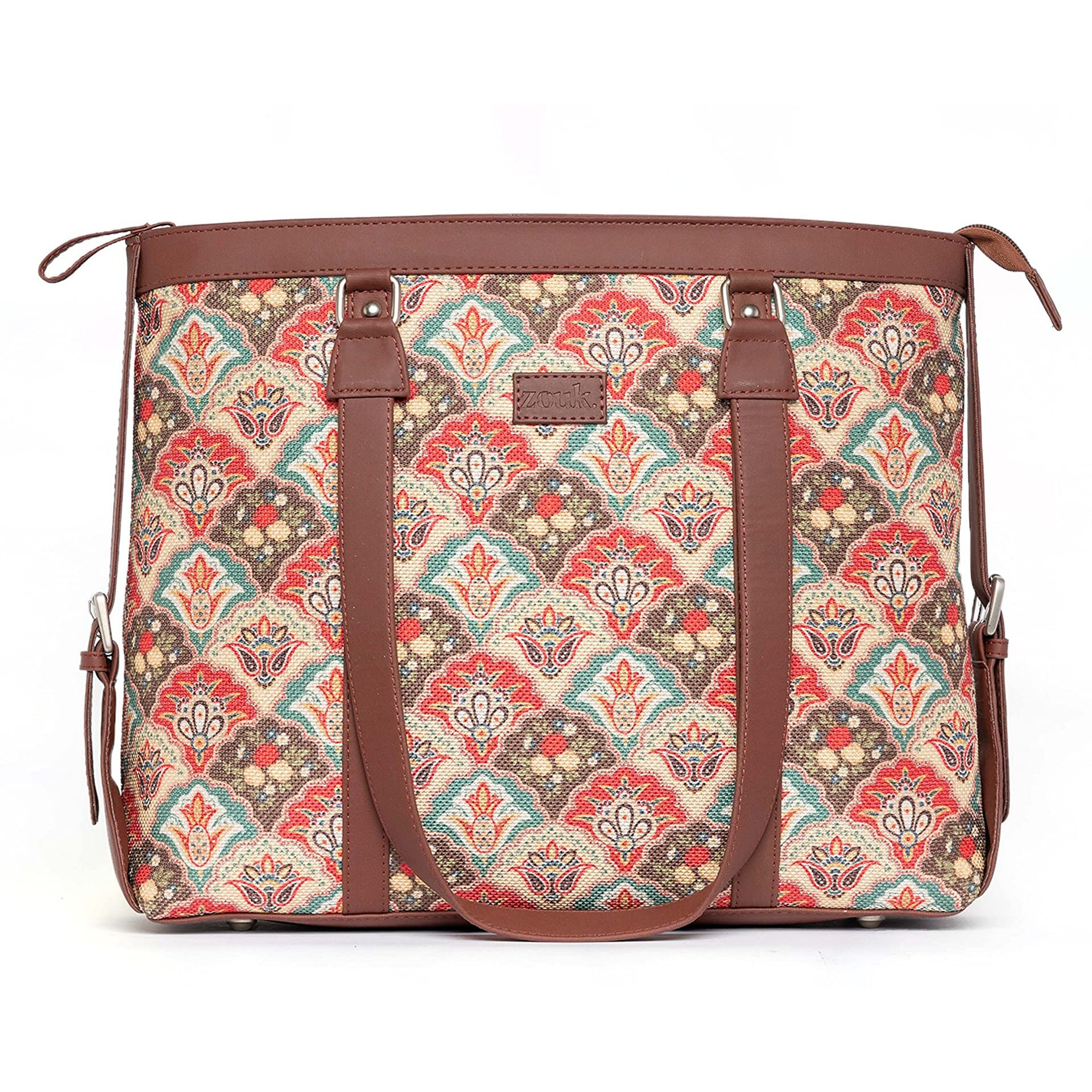 ZOUK Mughal Art Printed Handmade Vegan Leather Women's Office Bag for 15.6 inch Laptop with Double Handles