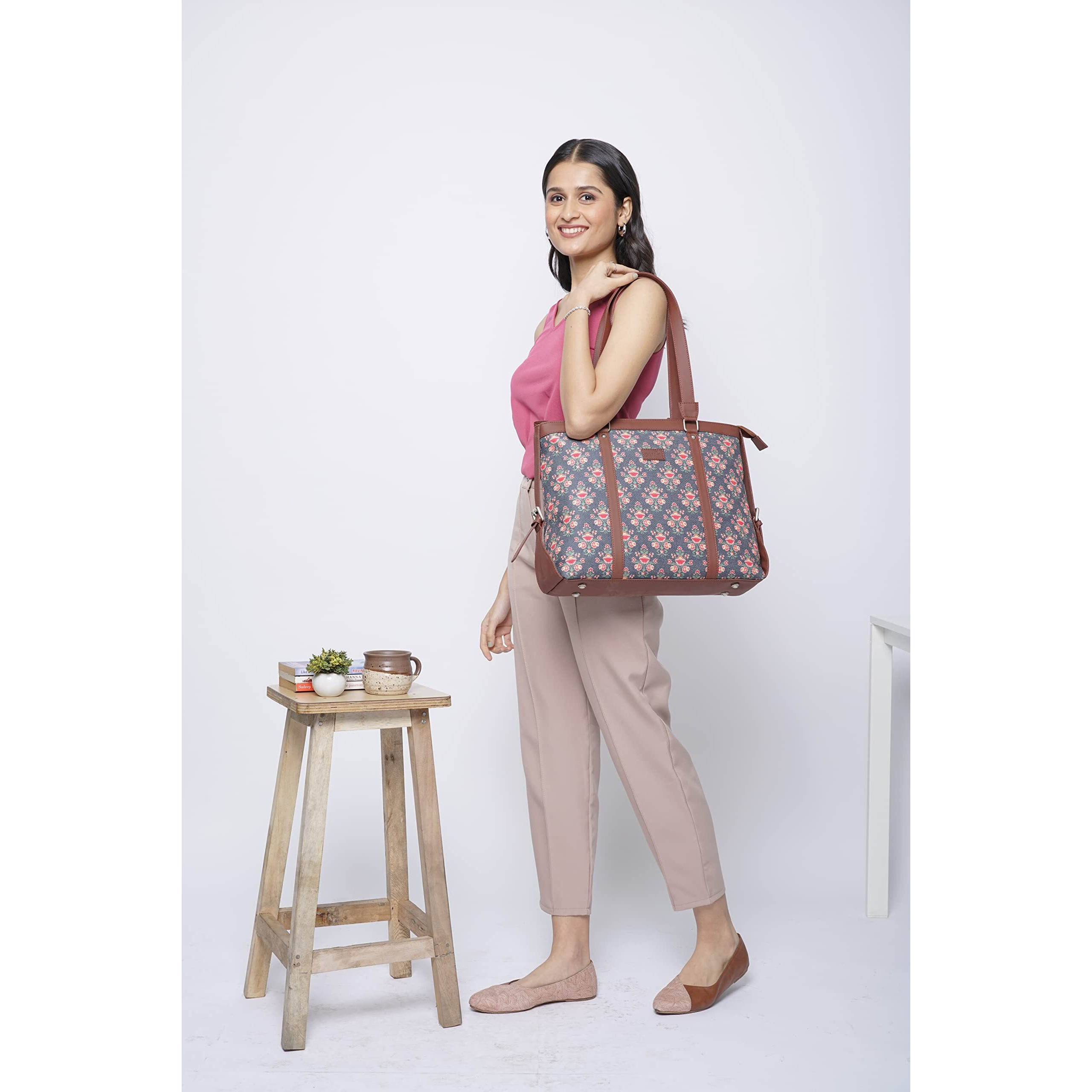 ZOUK Printed Handmade Vegan Leather Women's Office Bag for 15.6 inch Laptop with Double Handles