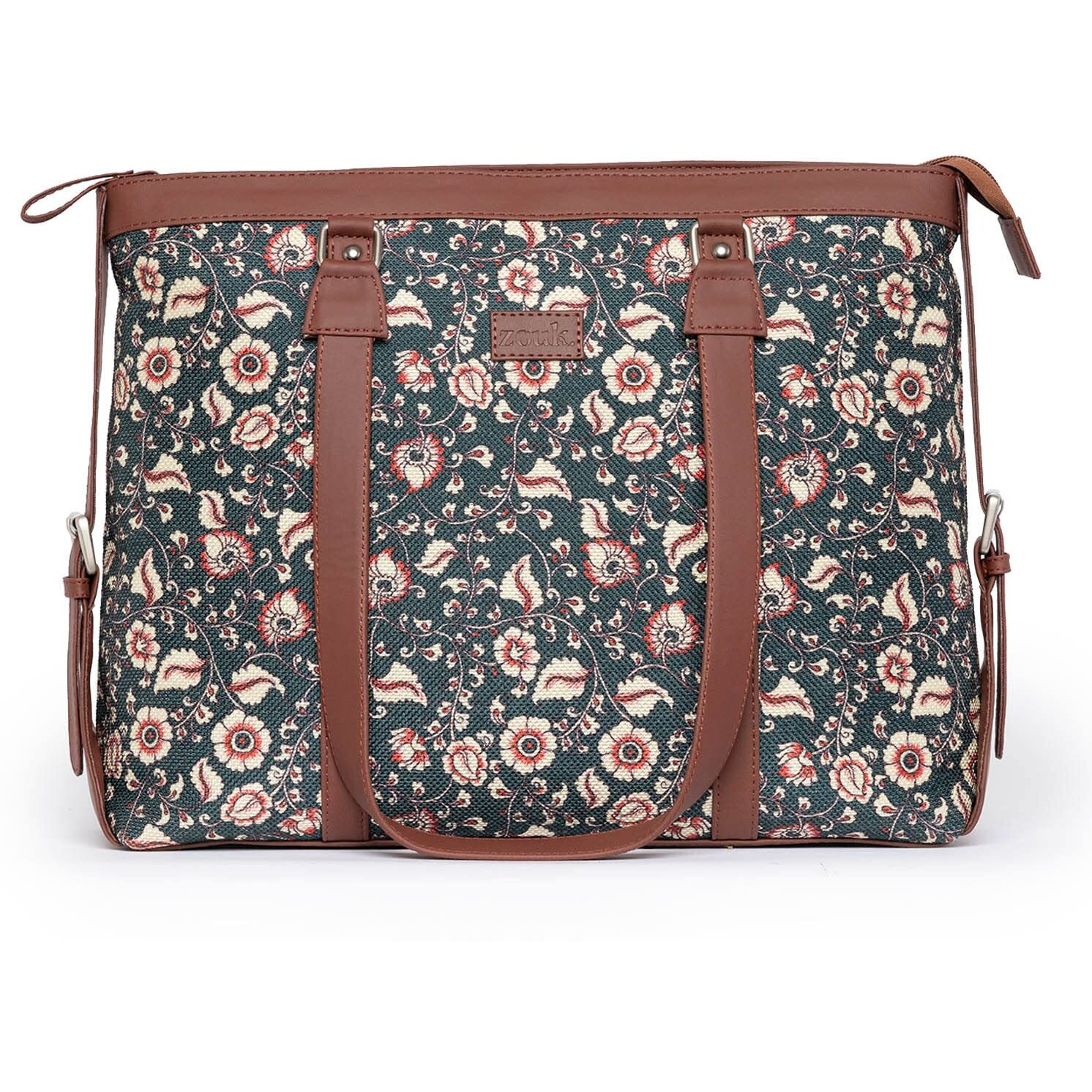 ZOUK Women's Handcrafted Blue Kalamkari Office and 15.6" Laptop Shoulder Bag