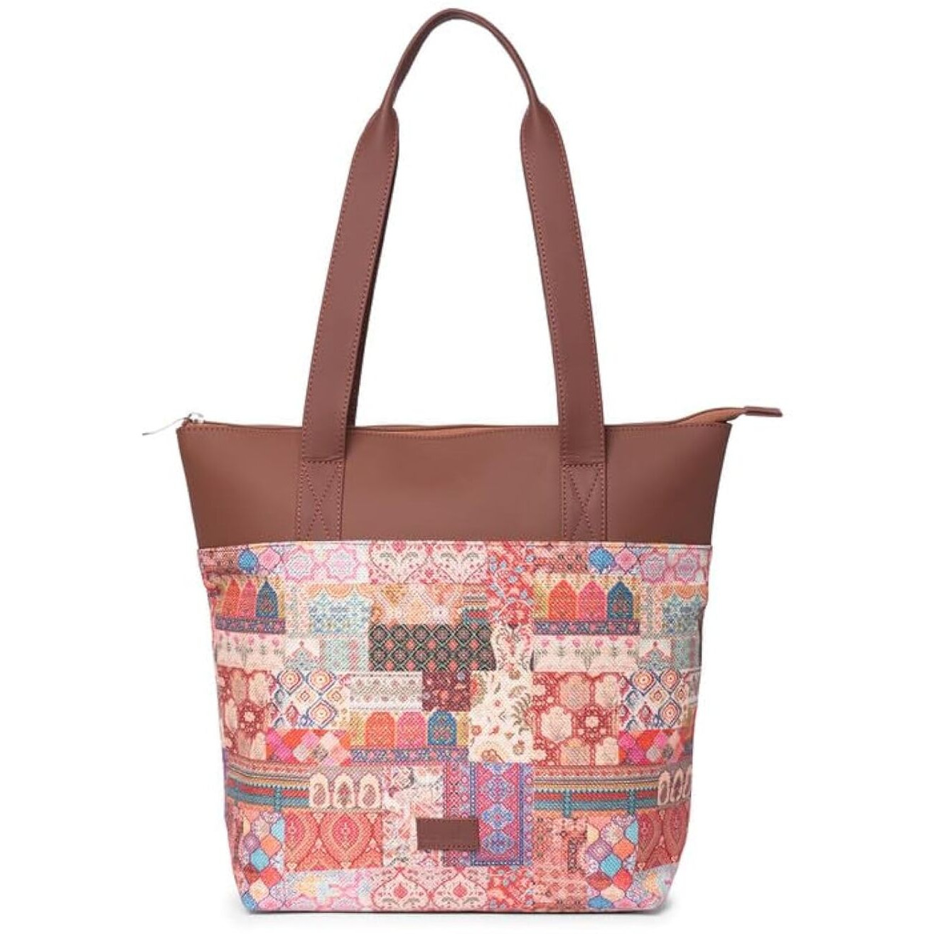 ZOUK Kutch Gamthi Abstract Printed Women's Jute Handcrafted Vegan Leather Multicolor Everyday Tote