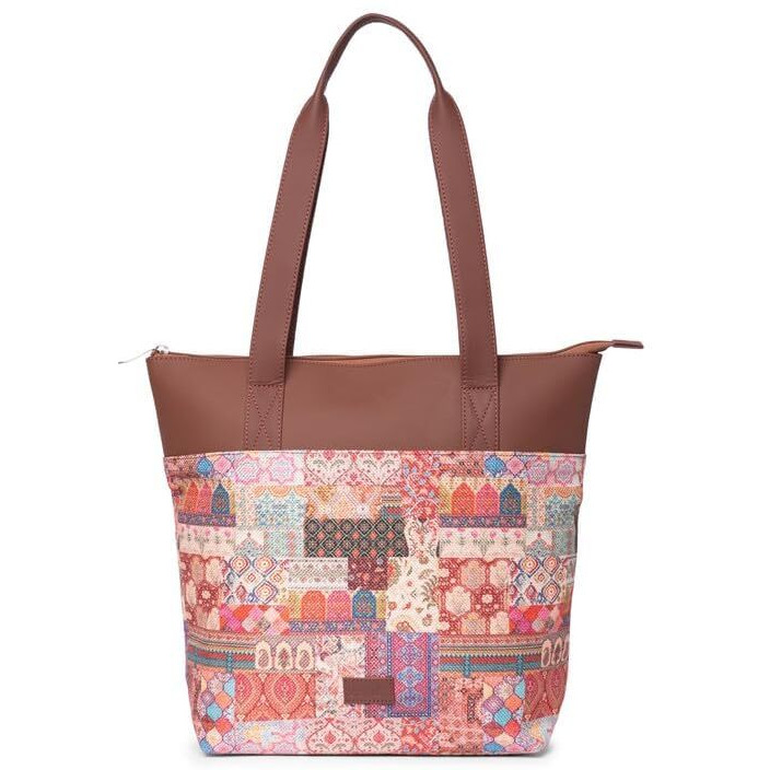 ZOUK Kutch Gamthi Abstract Printed Women's Jute Handcrafted Vegan Leather Multicolor Everyday Tote