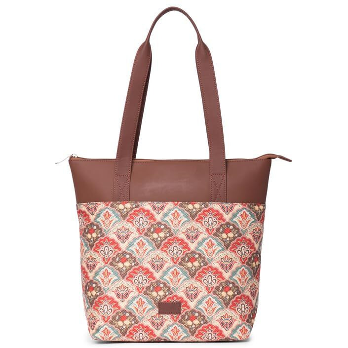 ZOUK Mughal Art Multicolor Floral Printed Women's Jute Handcrafted Vegan Leather Green Everyday Tote