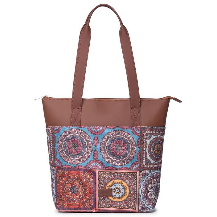 ZOUK Multicolor Mandala Floral Printed Women's Jute Handcrafted Vegan Leather Multicolor Everyday Tote