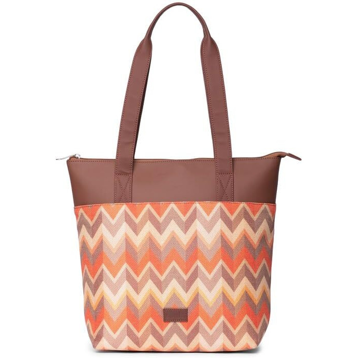 ZOUK Tidal Wave Motif Printed Women's Jute Handcrafted Vegan Leather Pink Everyday Tote