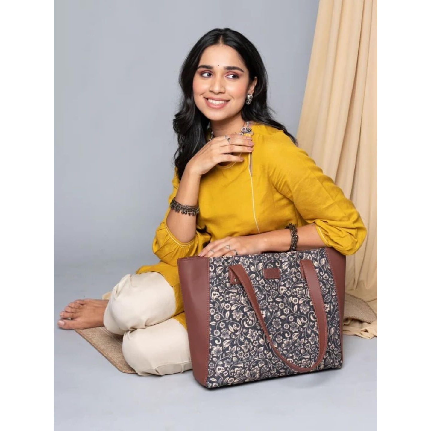 ZOUK Women's Handcrafted Floral Side Tote Bag and Handbag for Office and College