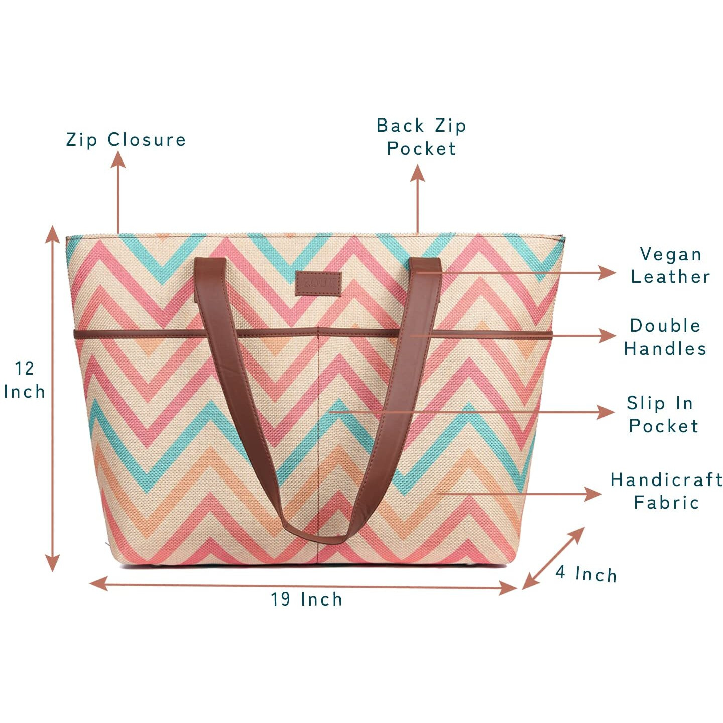 ZOUK Tote Bags Handmade Bags For Daily Use - Vegan Leather Handbags With Double Handle - Printed Totes For Women - Wavbeach Print