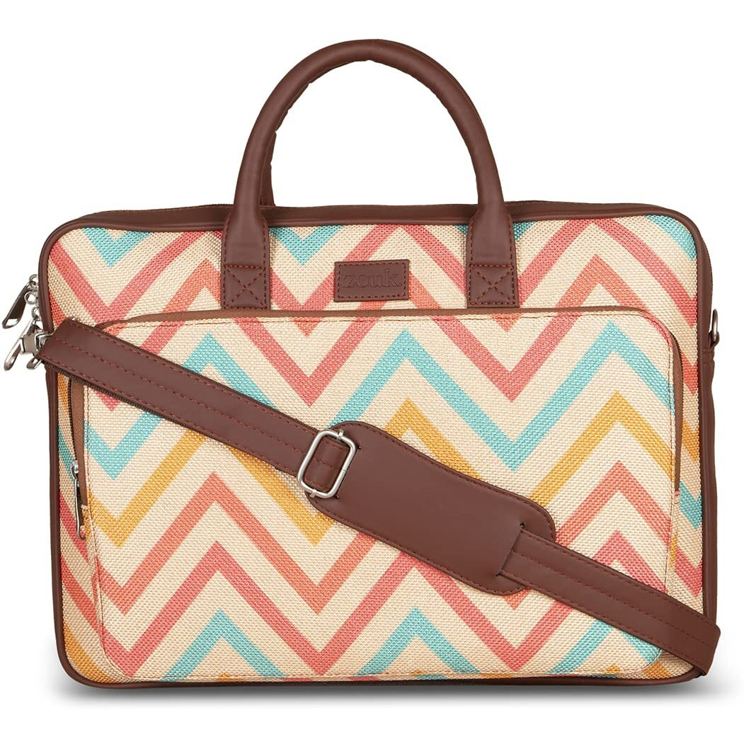 ZOUK Laptop Bag for Women - Handmade Bag for 15.6 inch Laptop, MacBook - Vegan Leather Office Bags with Detachable Shoulder Strap - Perfect Handbag for Ladies - WavBeach Print