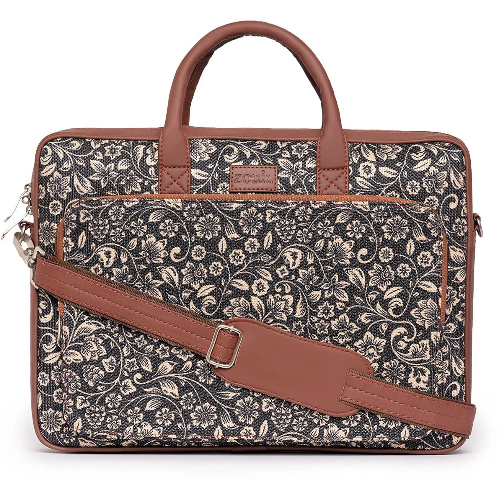 ZOUK Laptop Bag for Women - Handmade Bag for 15.6 inch Laptop, MacBook - Vegan Leather Office Bags with Detachable Shoulder Strap - Perfect Handbag for Ladies - Flomotiff Print