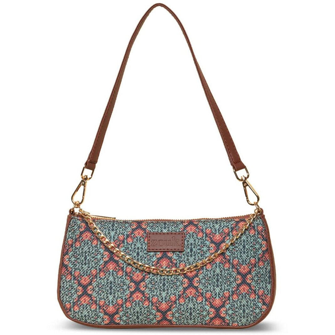 ZOUK Motif Printed Women's Handcrafted Vegan Leather Casual Mini Shoulder Bag Green