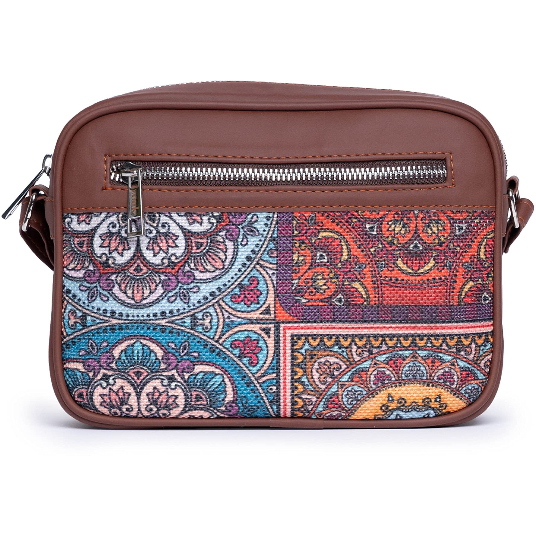 ZOUK Handmade Vegan Leather Multicolor Mandala Print Women's Sling Bags With Adjustable Shoulder Strap