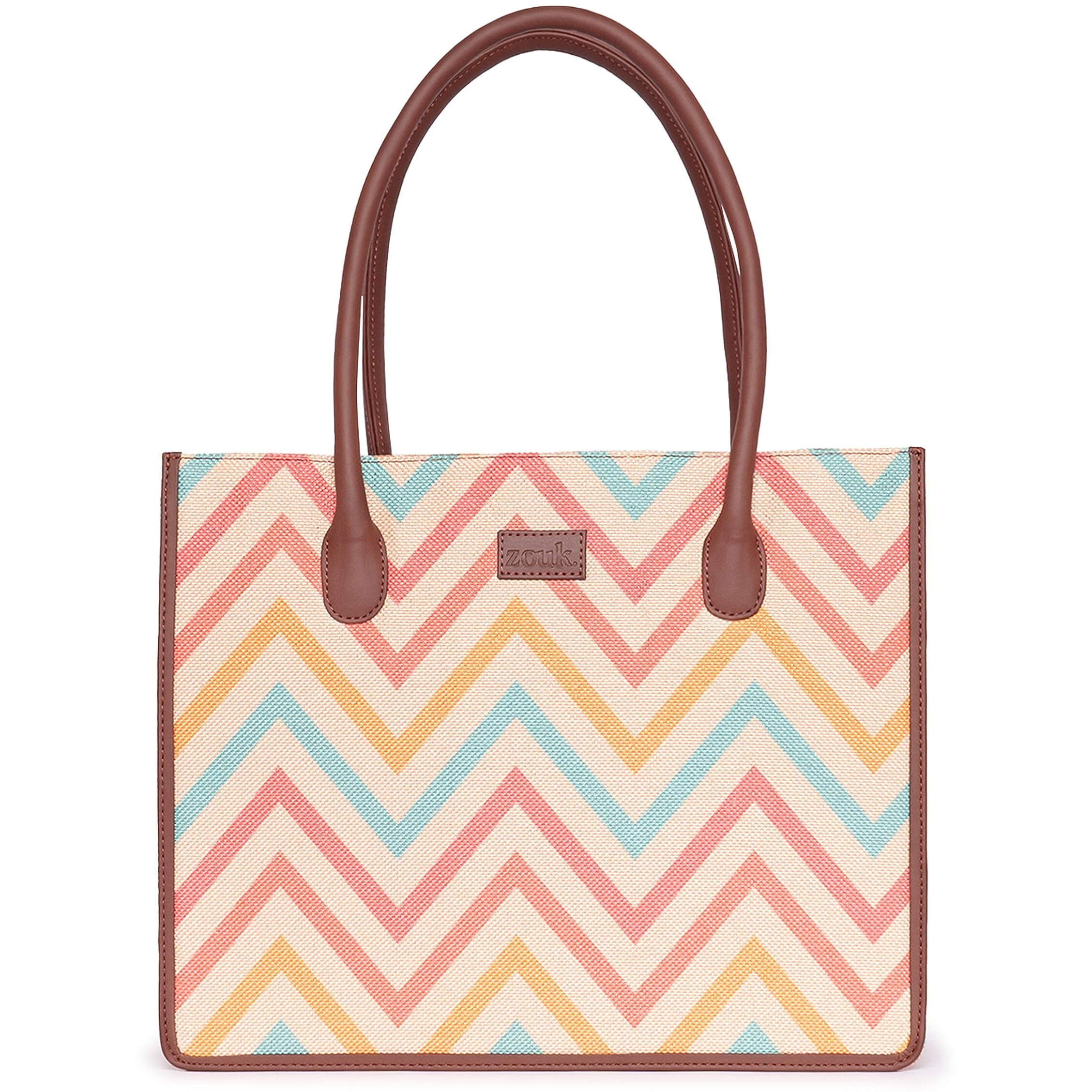 ZOUK WavBeach Printed Jute Handcrafted Multicolor Women's Stylish Tote Bags | Tote Handbag| Shoulder bag with double handle