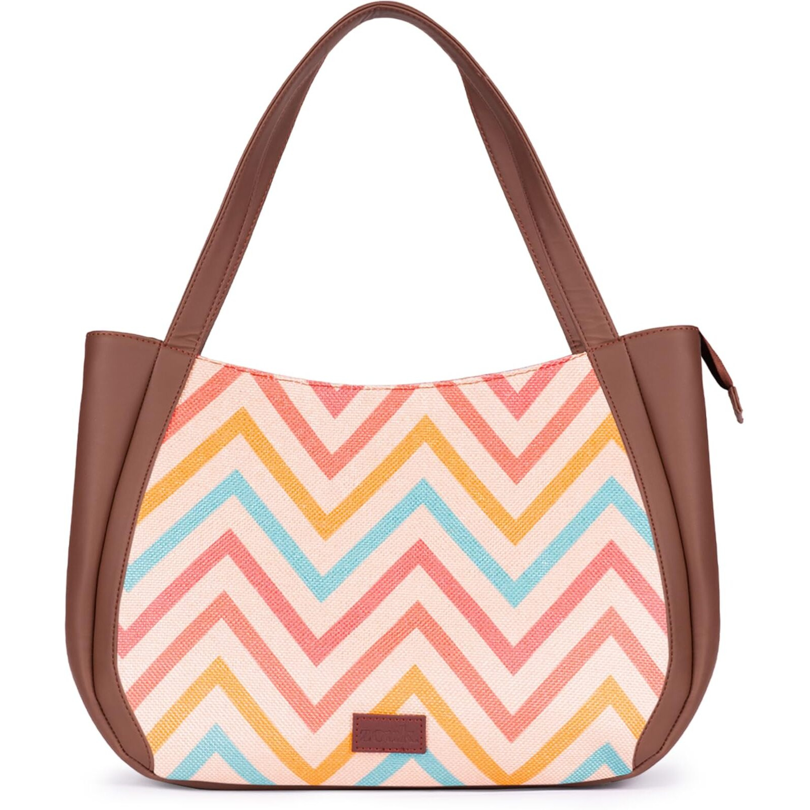 ZOUK WavBeach Wave Printed Jute Handcrafted Vegan Leather Multicolor Women's Shoulder Luna Handbags | Ladies Purse Handbag