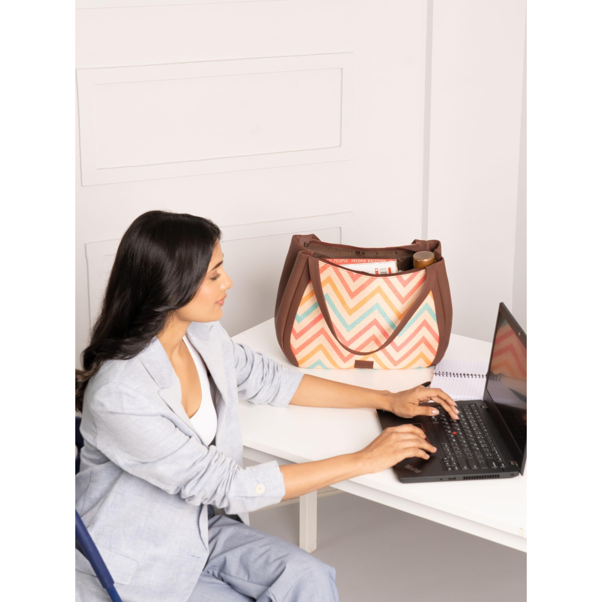 ZOUK WavBeach Wave Printed Jute Handcrafted Vegan Leather Multicolor Women's Shoulder Luna Handbags | Ladies Purse Handbag