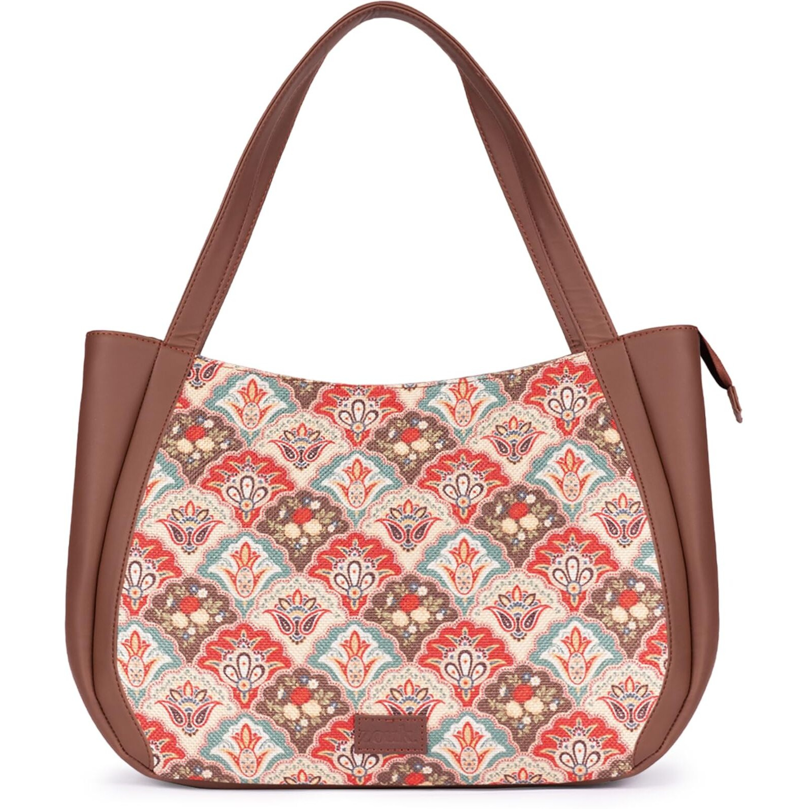 ZOUK Mughal Art Multicolor Motif Printed Jute Handcrafted Vegan Leather Multicolor Women's Shoulder Luna Handbags | Ladies Purse Handbag