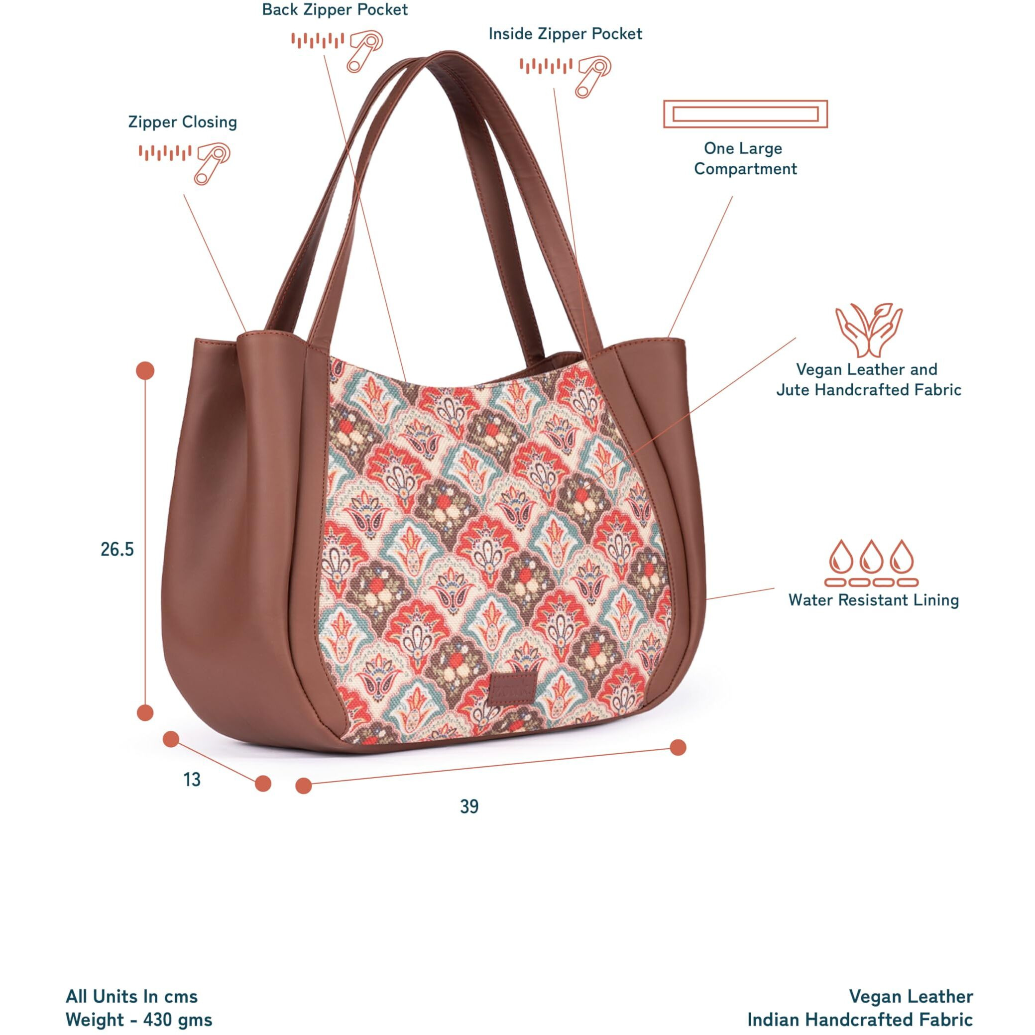 ZOUK Mughal Art Multicolor Motif Printed Jute Handcrafted Vegan Leather Multicolor Women's Shoulder Luna Handbags | Ladies Purse Handbag
