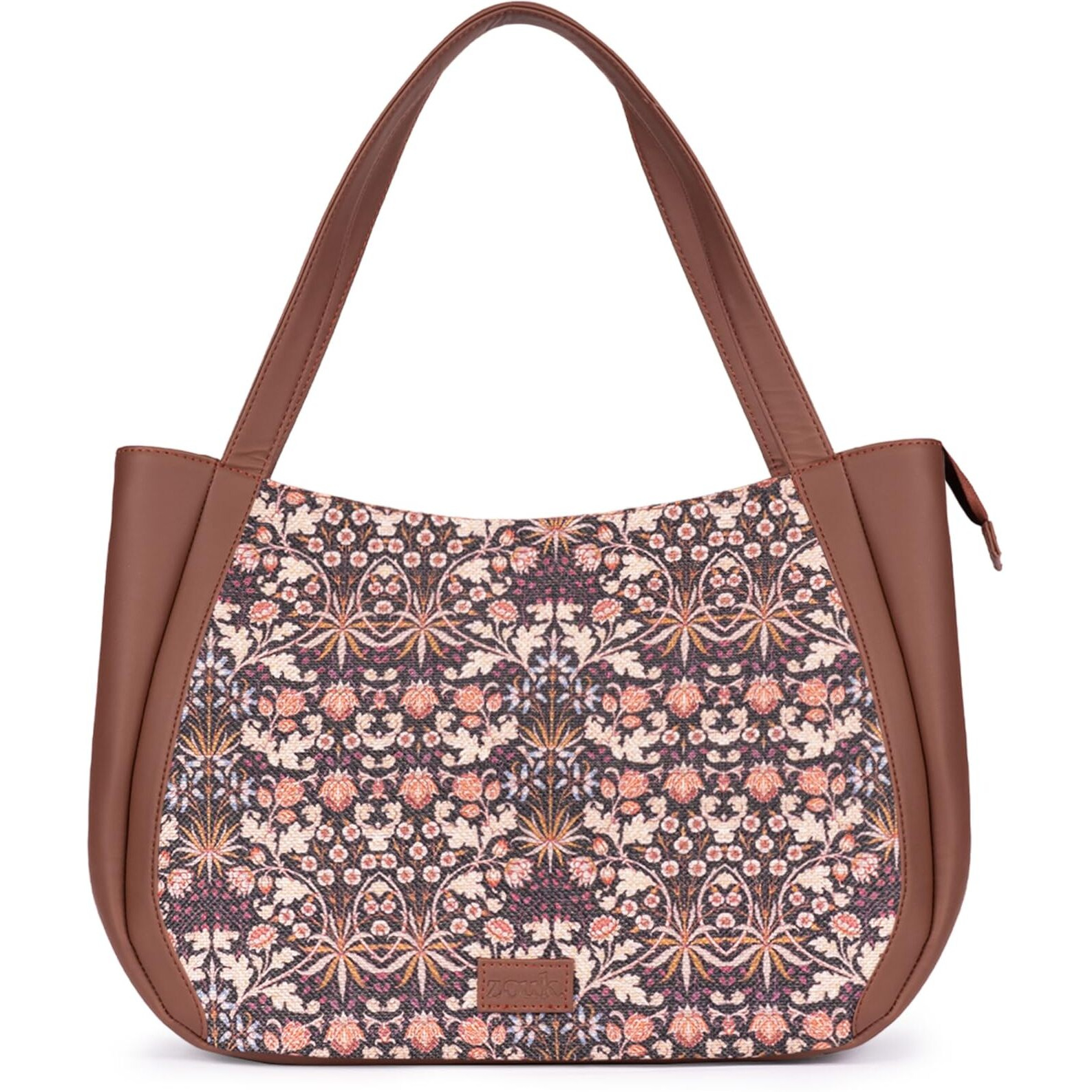ZOUK Kashmir Blooms Floral Printed Jute Handcrafted Vegan Leather Multicolor Women's Shoulder Luna Handbags | Ladies Purse Handbag