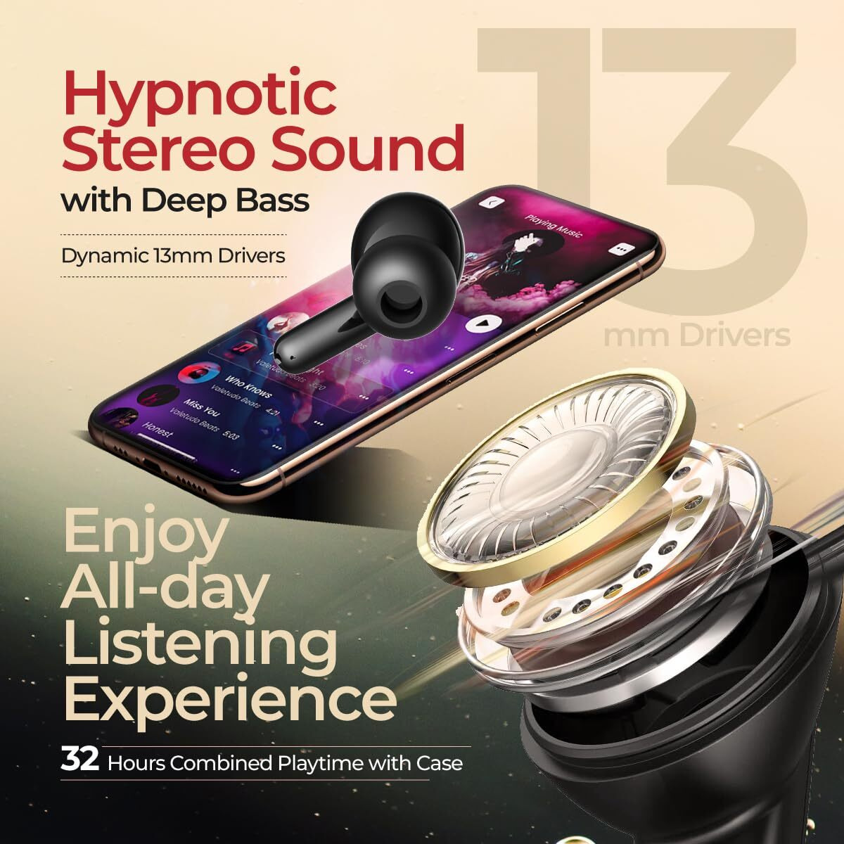 pTron Zenbuds Evo TWS in Ear Earbuds, Ai-Trutalk Enc Calls, 45Ms Movie/Music Modes, Deep Bass, 32Hrs Playtime, Bluetooth 5.3 Headphones, Ipx5 Water Resistant & Type-C Fast Charging (Black)