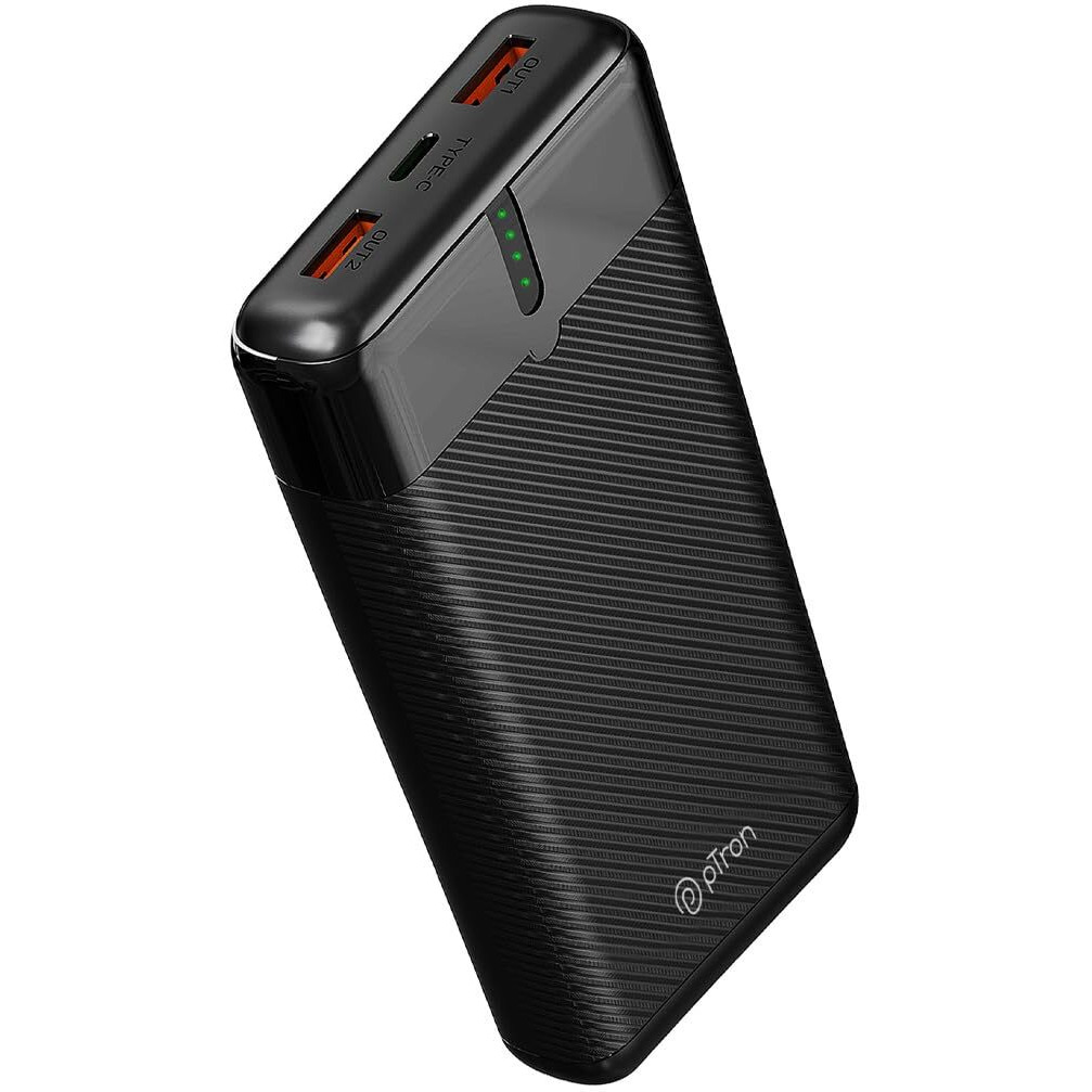 pTron Dynamo Surge 20000mAh 22.5W Fast Charging Power Bank, Supports VOOC/Wrap/Dash USB Charging, 20W PD Fast Charging, 3 Outputs, 1 Input & Multiple Layers of Protection (Black)